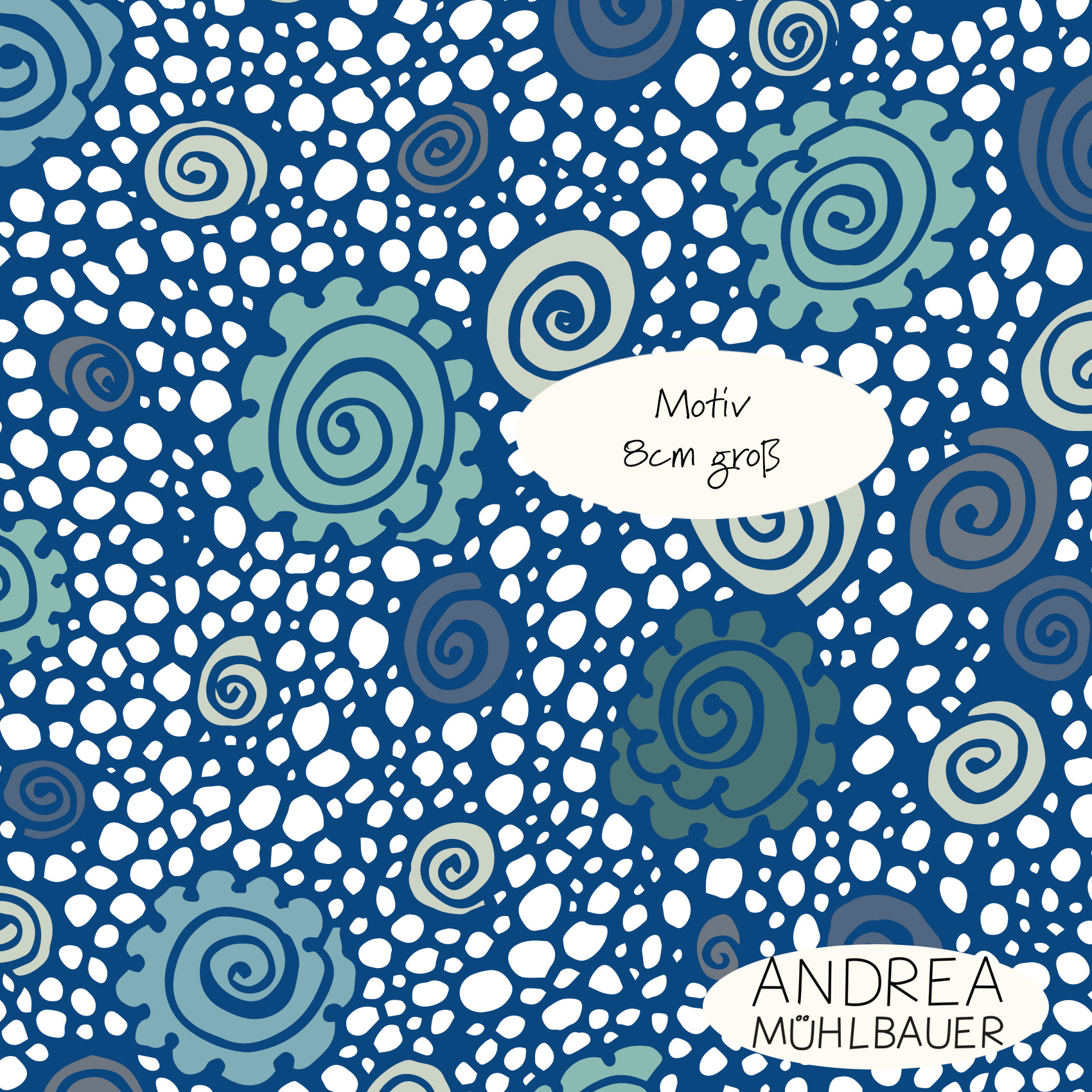 Bio Stoff - Pebbles and Shell Blau von Andrea Muehlbauer in blau