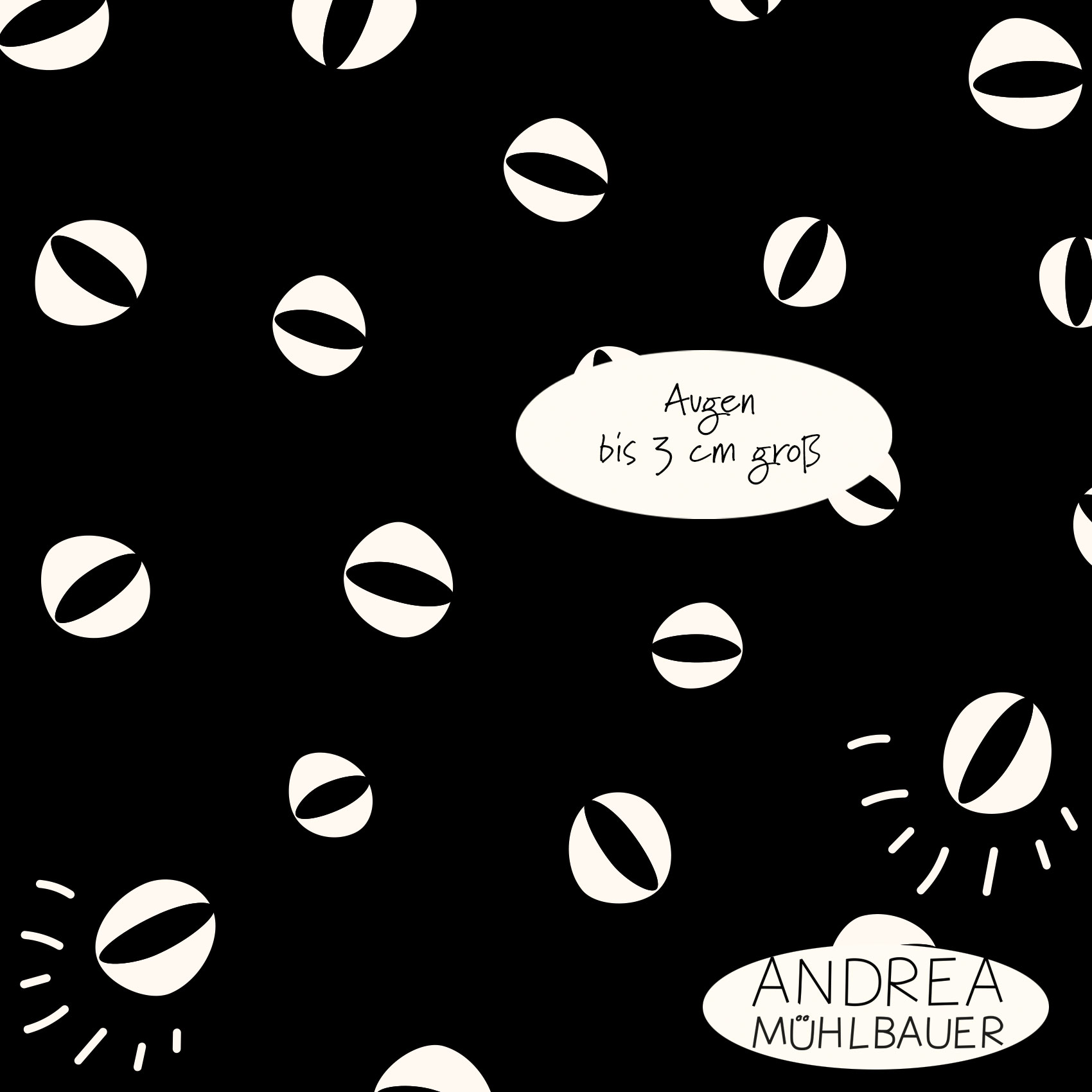 Organic Fabric - Eyeballs Halloween Edition Black by Andrea Muehlbauer in black