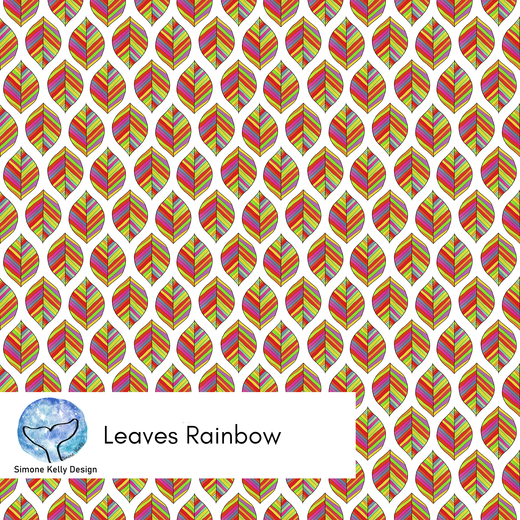 Bio Stoff - Leaves Rainbow von Simone Kelly in bunt