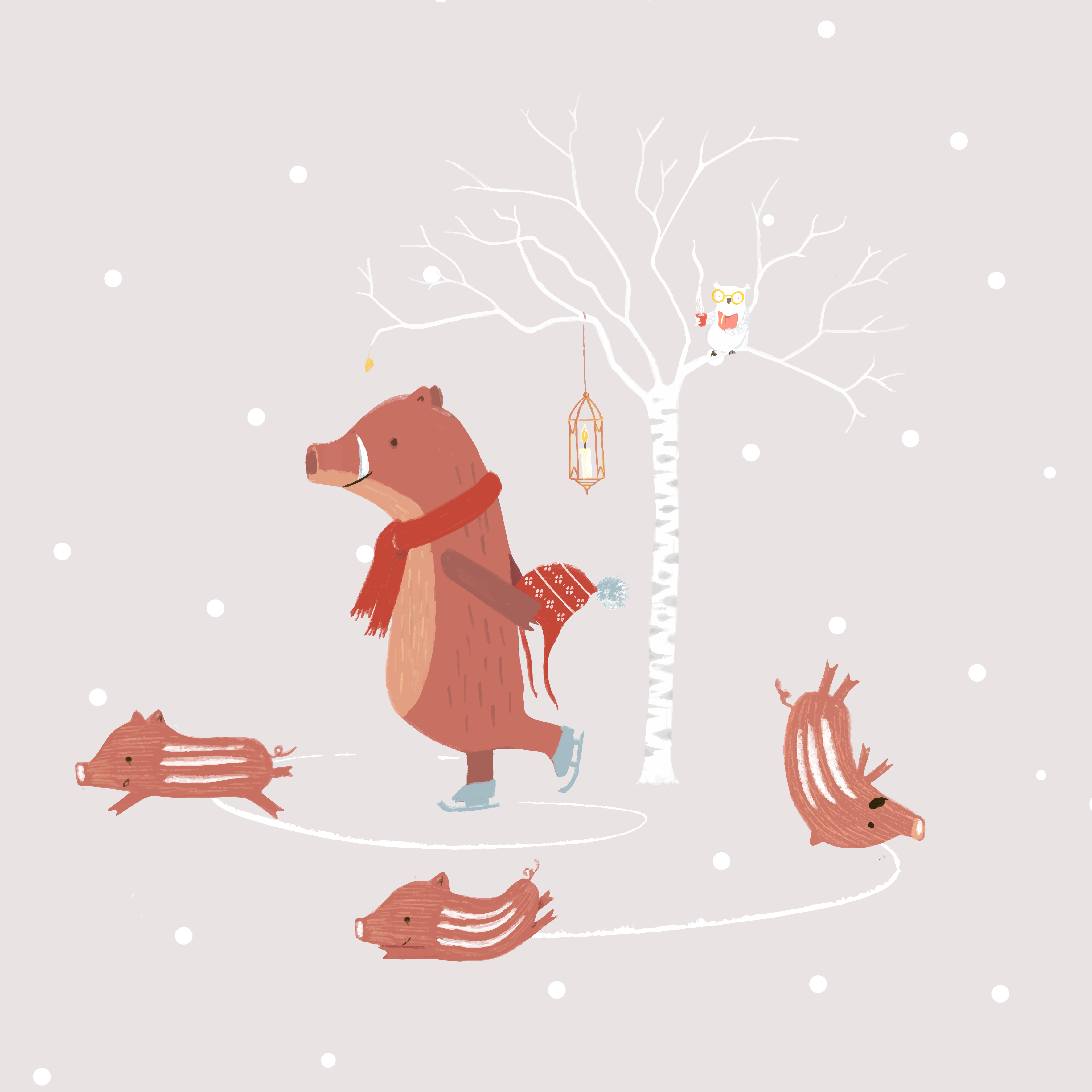 Bio Webware Stoff  -  Wildschweinwinter Grau  - LisaSanders, Natur, Tiere, grau, 100% Bio-Baumwolle