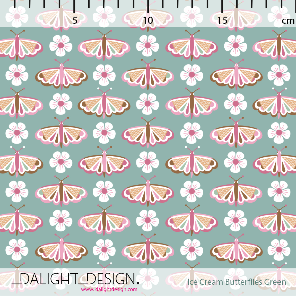 Bio Summersweat Stoff - Ice Cream Butterflies green - DalightDesign, Tiere, Frühling, Sommer, grün, Breite 150 cm Bio Summersweat Stoff - Ice Cream Butterflies green - DalightDesign, Tiere, Frühling, Sommer, grün, Breite 150 cm