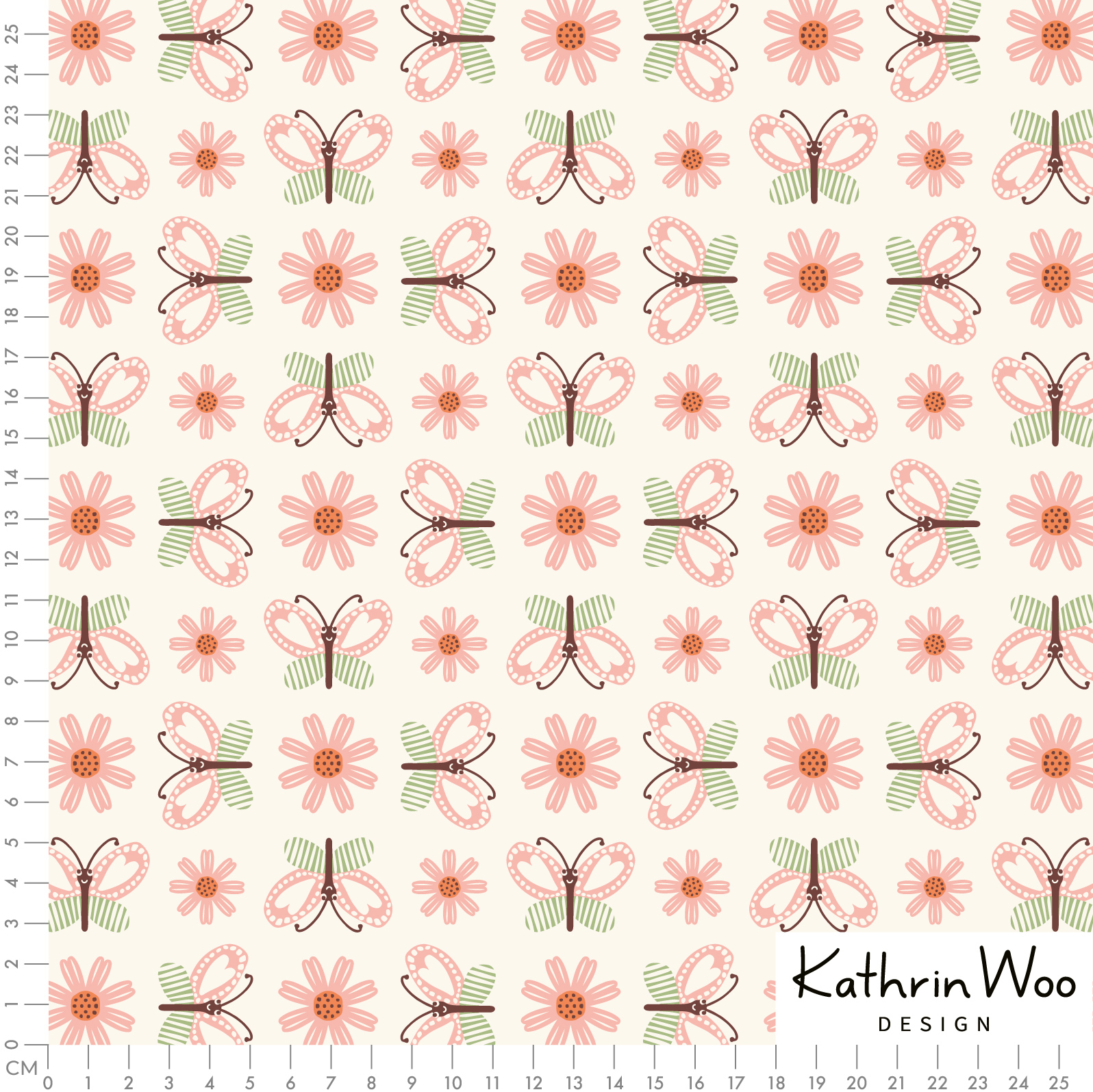 Bio-Stoff - Schmetterling und Blume grün