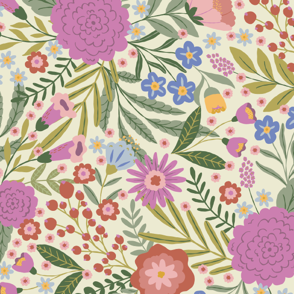 Bio Stoff  - Sommerblumenwiese creme, bunt
