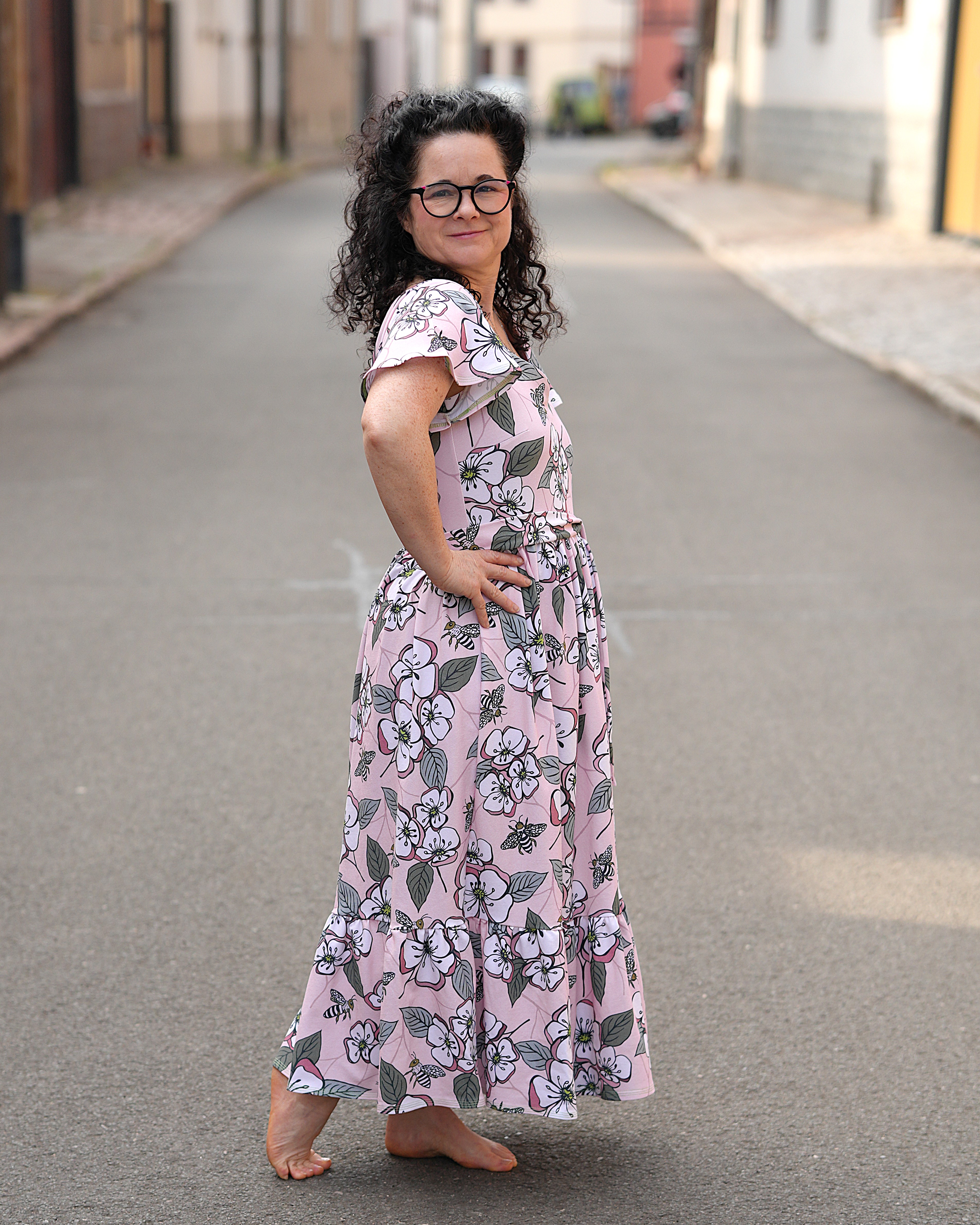 Bio Stoff  - Obstblüten Bienen beige, orange