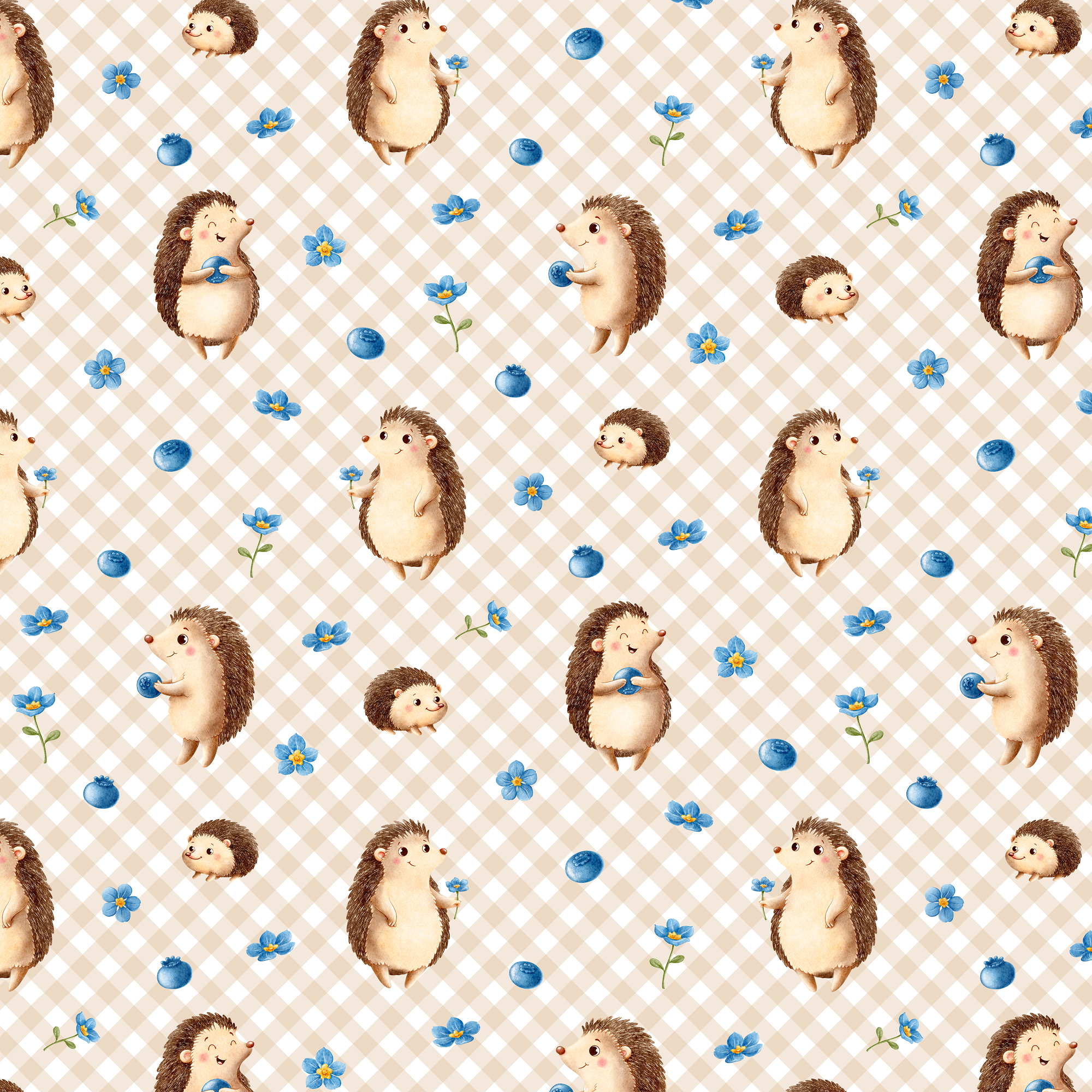 Bio Stoff -  Igel Beerenliebe Vichy Karos beige