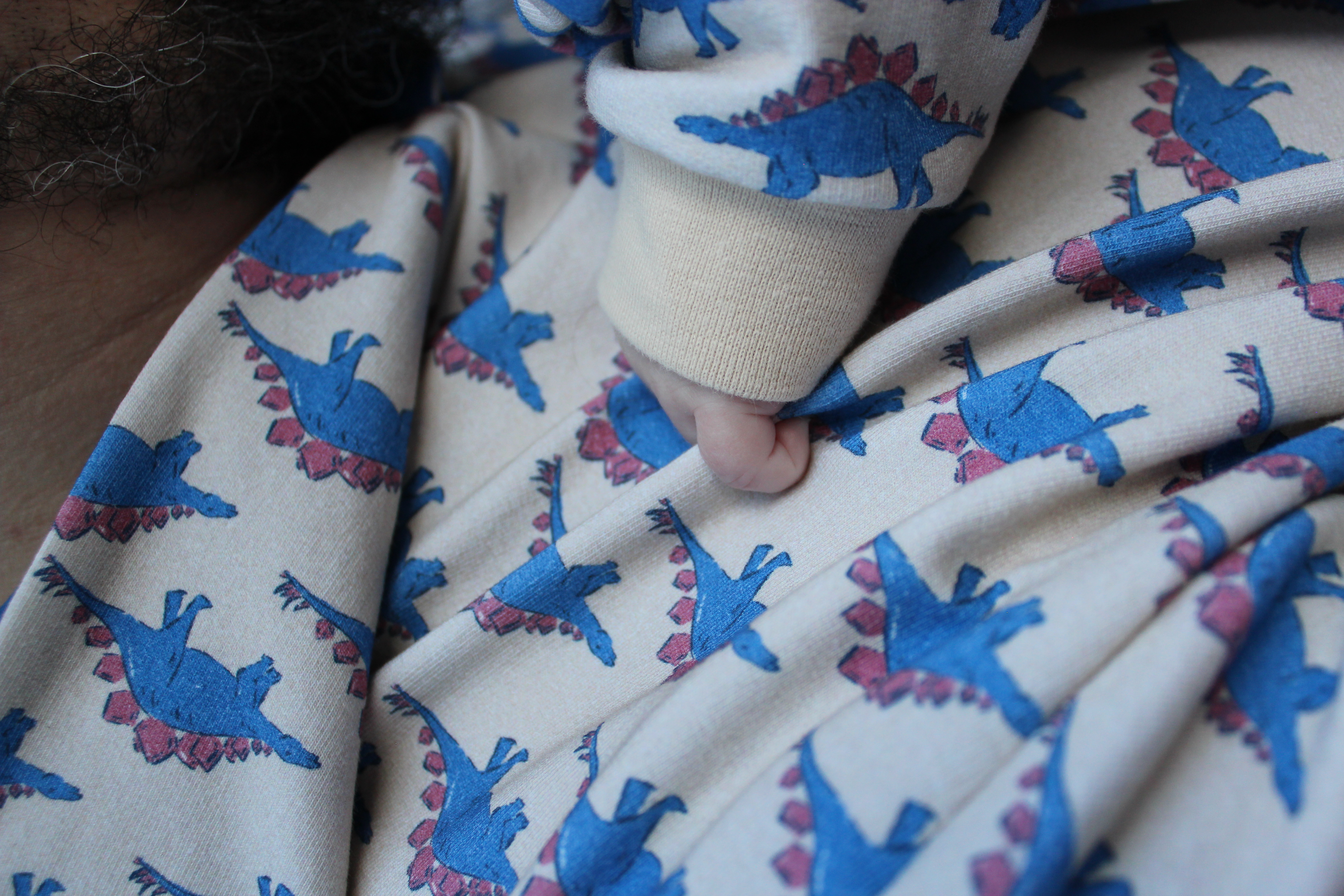 Organic fabric - Stone Age Stegosaurus Squad blue