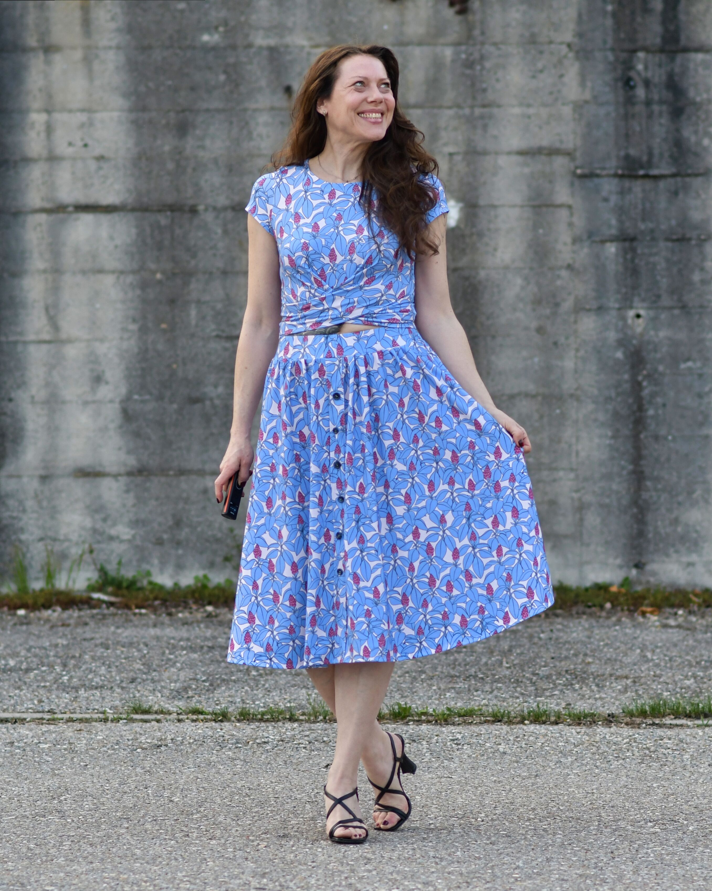 Bio-Stoff - Blätter und Knospen rosa, blau