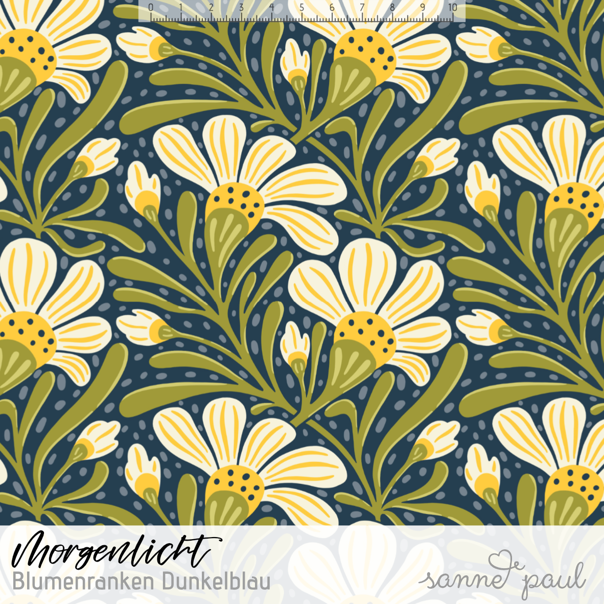 Bio Stoff - Morgenlicht Blumenranke dunkelblau