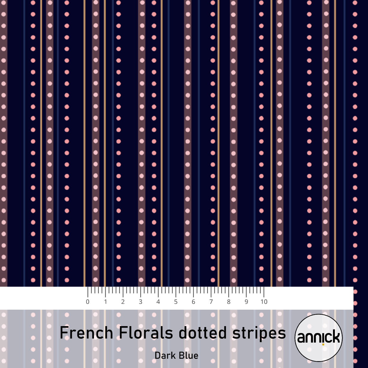 Bio Stoff  -  French Florals Dotted Stripes Dark blue  - Annick, Streifen, blau