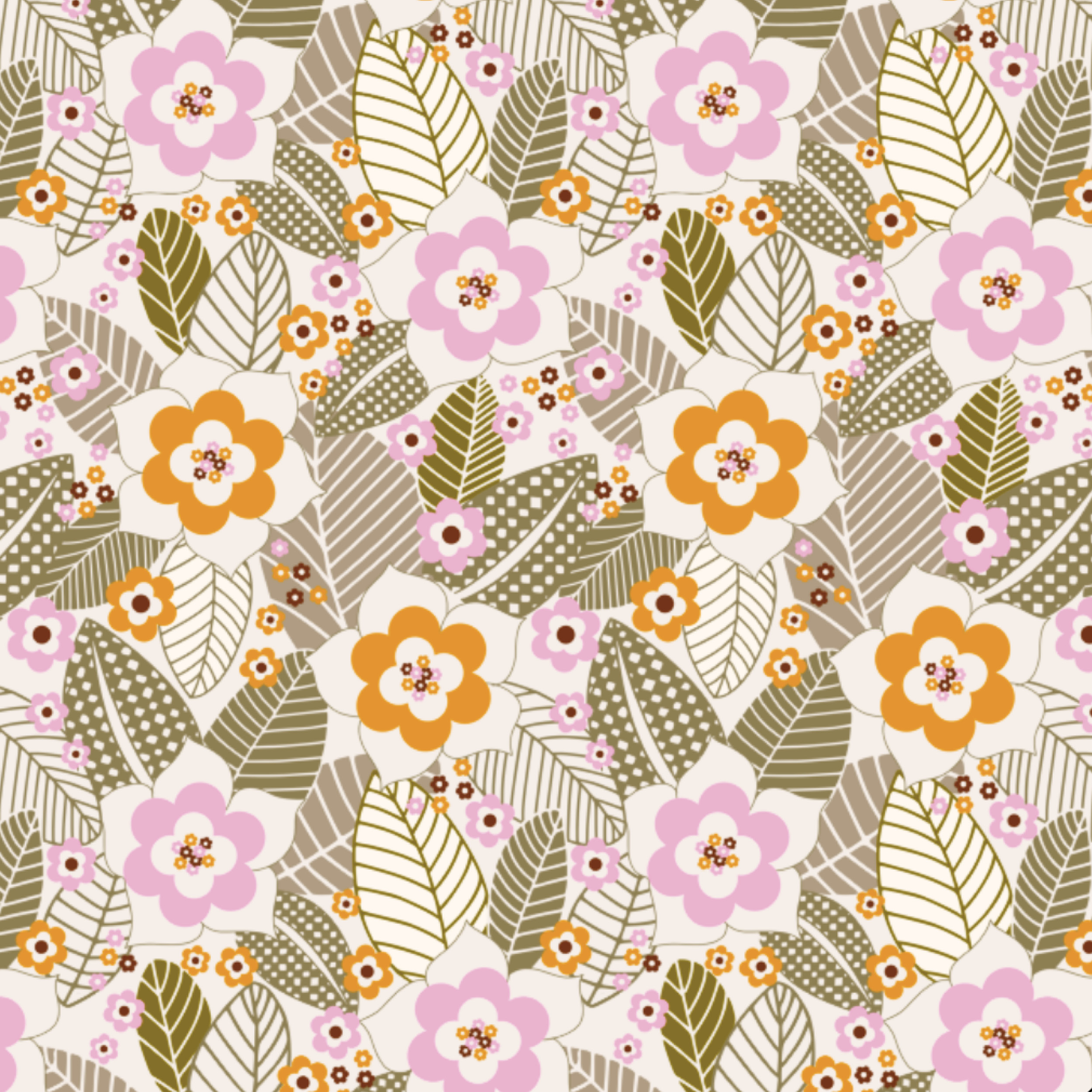 Bio Stoff - Floral Statement Modern Retro Flowers orange, pink