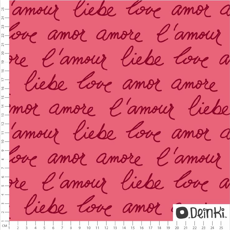 Bio Webware Stoff - Love Liebe Amor - Deinki, rosa, pink, Buchstaben & Zahlen, 100% Bio-Baumwolle Bio Webware Stoff - Love Liebe Amor - Deinki, rosa, pink, Buchstaben & Zahlen, 100% Bio-Baumwolle