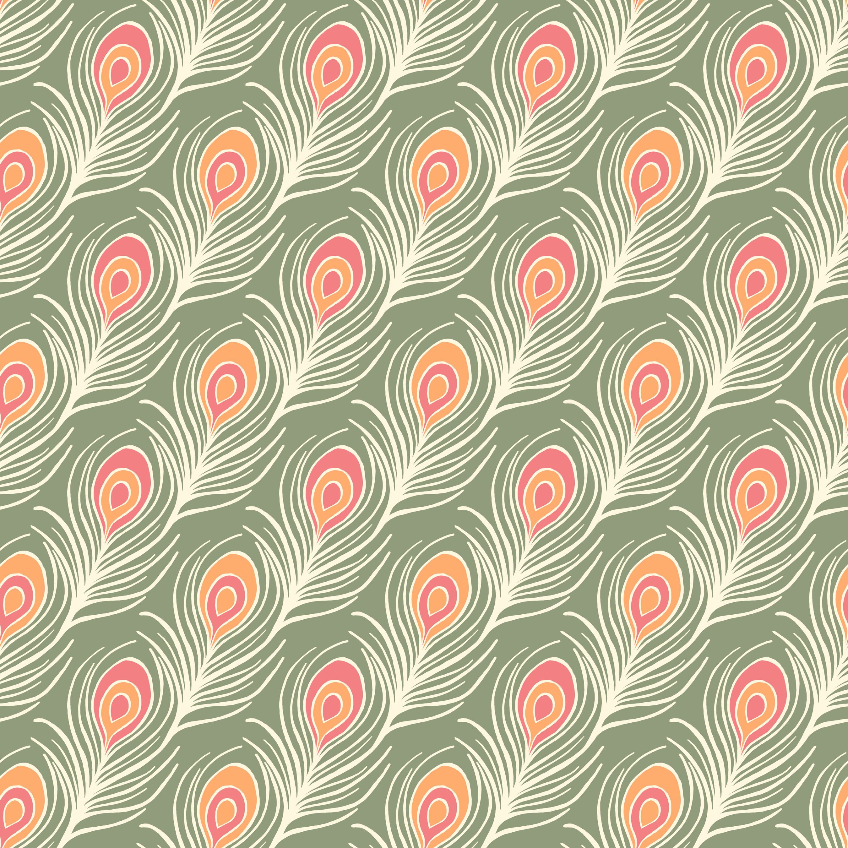 Organic Fabric - Big Green Feathers by misspeppels in green