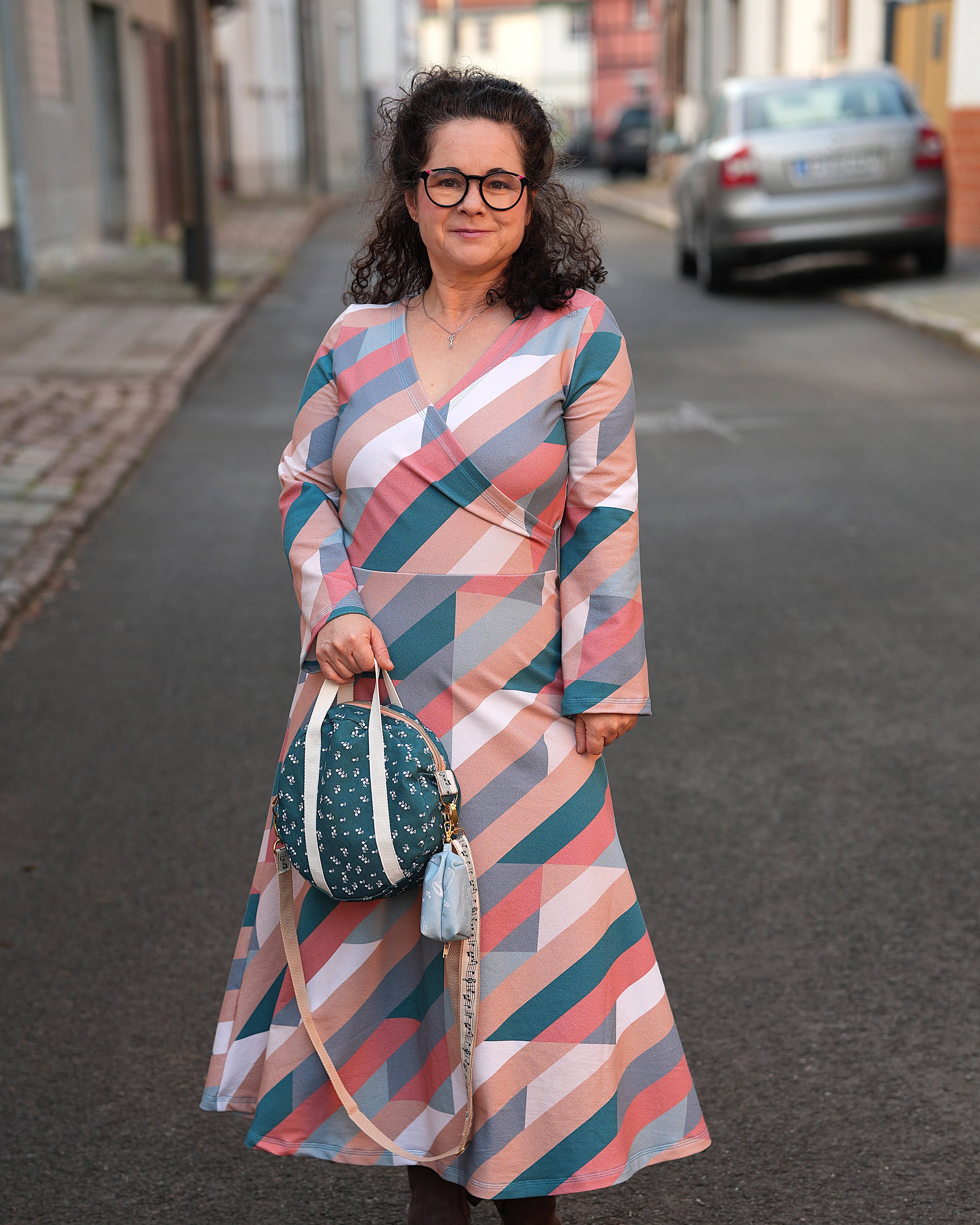 Bio Stoff - Retroscholle Streifen orange