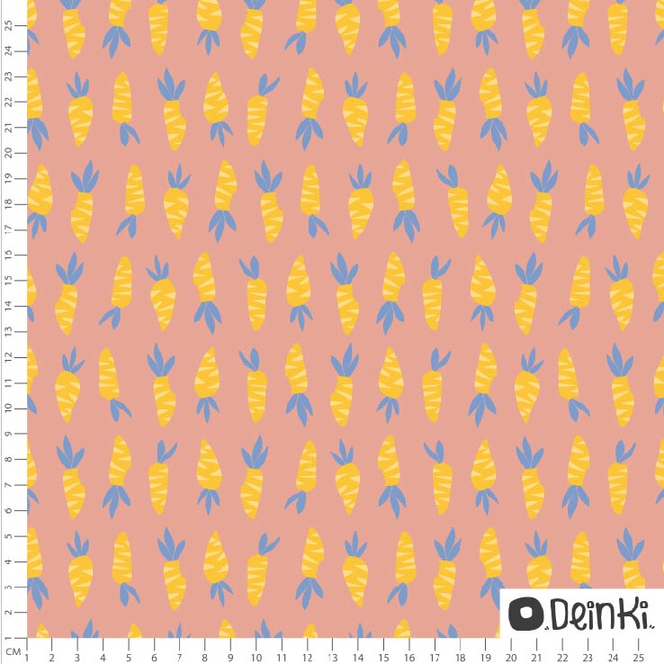 Bio Webware Stoff - Möhrchen - Deinki, Ostern, Essen, rosa, Obst & Gemüse, 100% Bio-Baumwolle Bio Webware Stoff - Möhrchen - Deinki, Ostern, Essen, rosa, Obst & Gemüse, 100% Bio-Baumwolle