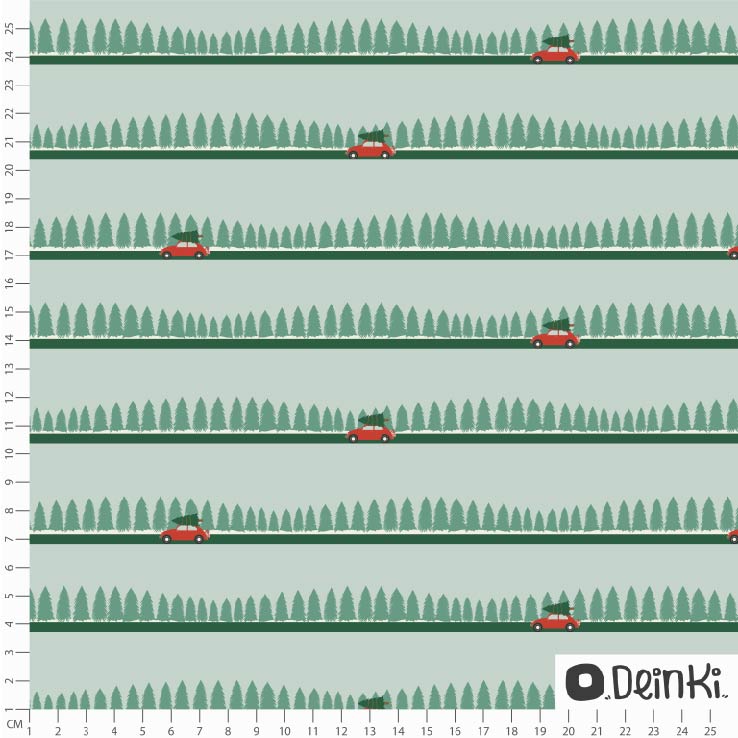 Bio Stoff  - Driving Home for Christmas Grün - Deinki, grün, Weihnachten, Winter, Streifen