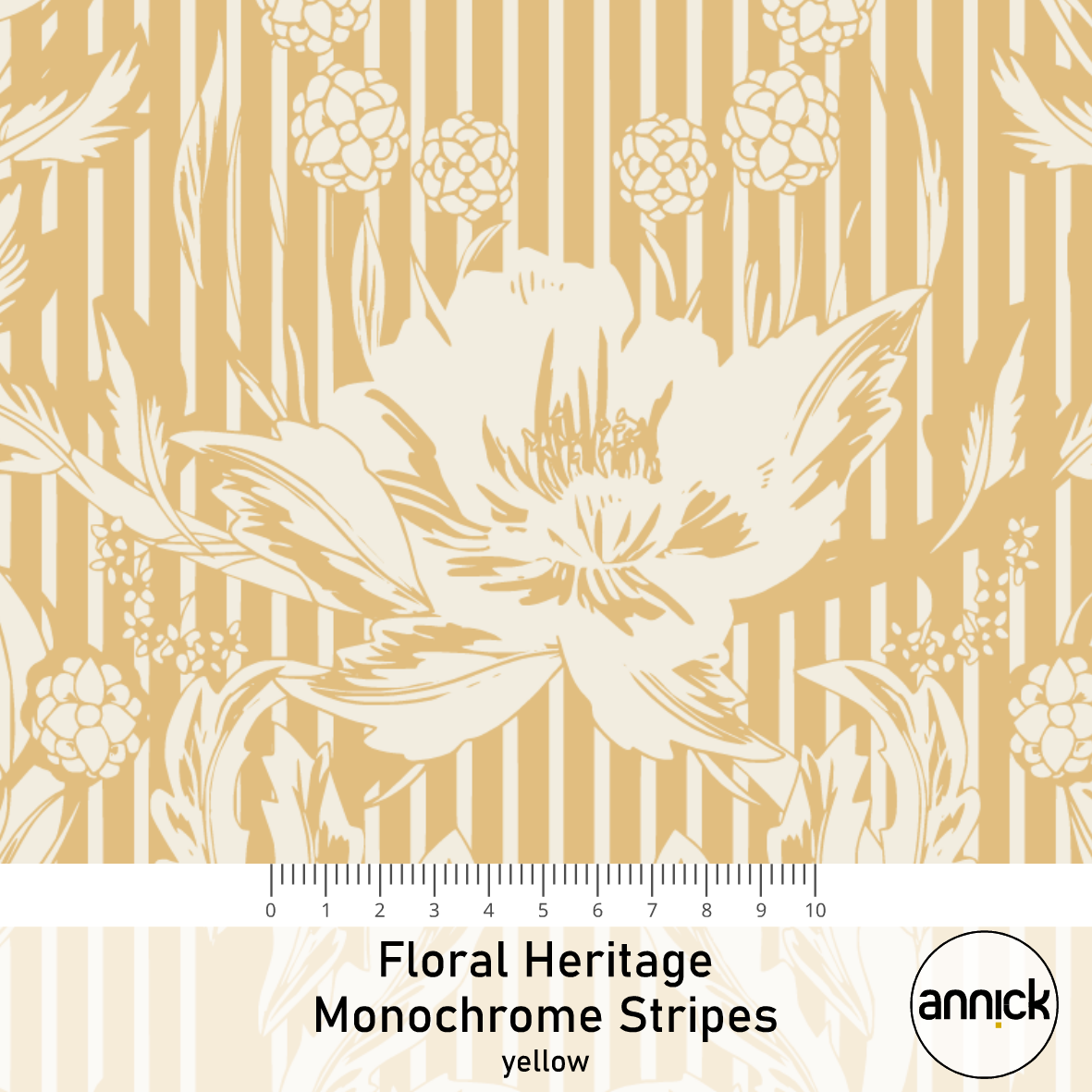 Bio Stoff  - Floral Heritage Monochrome Stripes Rasperry Yellow  - Annick, beige, Floral & Blumen, Streifen