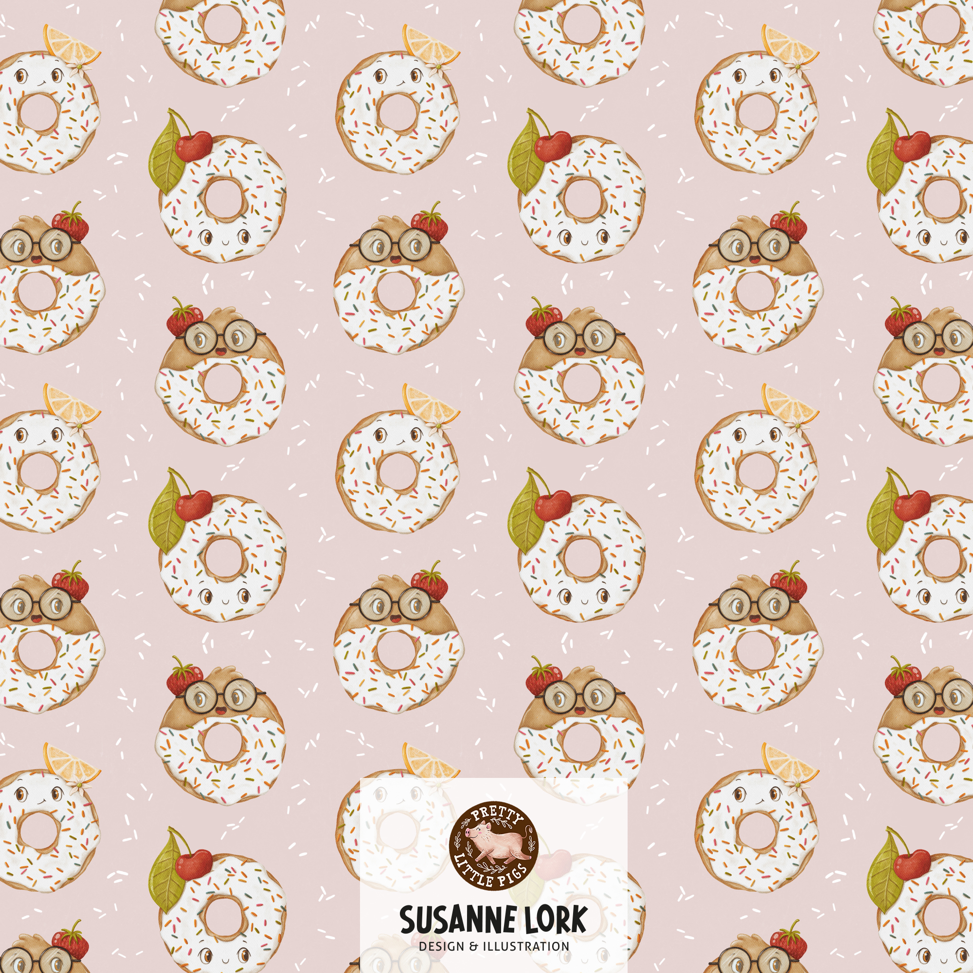 Bio Fabric - Donuts Smokey Rose Small by Pretty Little Pigs in pink