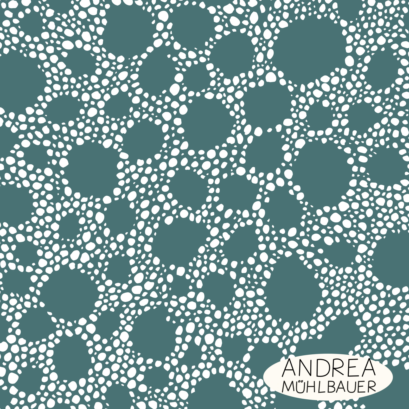 Organic Fabric - Pebbles Water Green by Andrea Muehlbauer in green