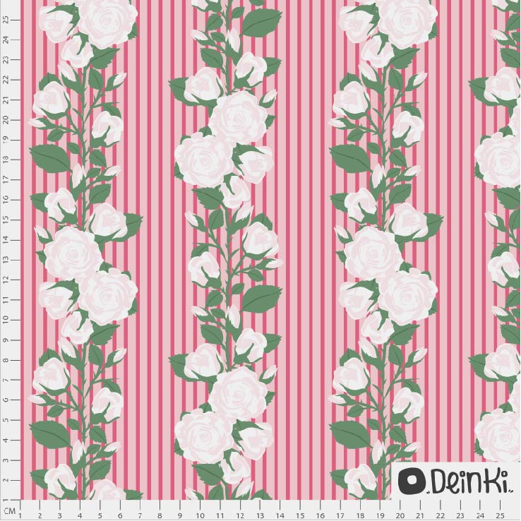Bio Webware Stoff - Prachtvolle Rosen Pink Weiss - Deinki, rosa, Floral & Blumen, 100% Bio-Baumwolle Bio Webware Stoff - Prachtvolle Rosen Pink Weiss - Deinki, rosa, Floral & Blumen, 100% Bio-Baumwolle
