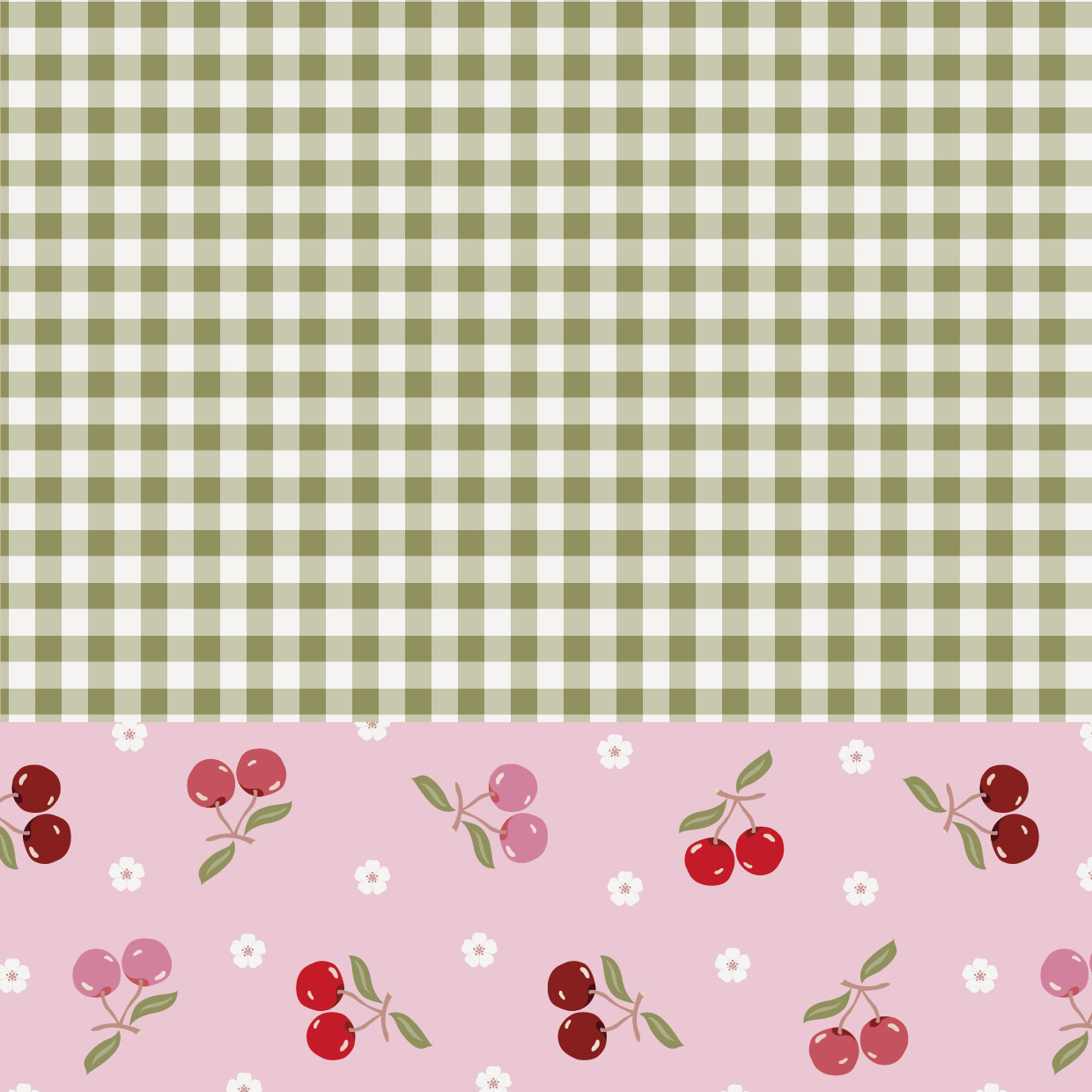 Organic Fabric - Cherry Picnic Check Green by Evi Roider in green Organic Fabric - Cherry Picnic Check Green by Evi Roider in green