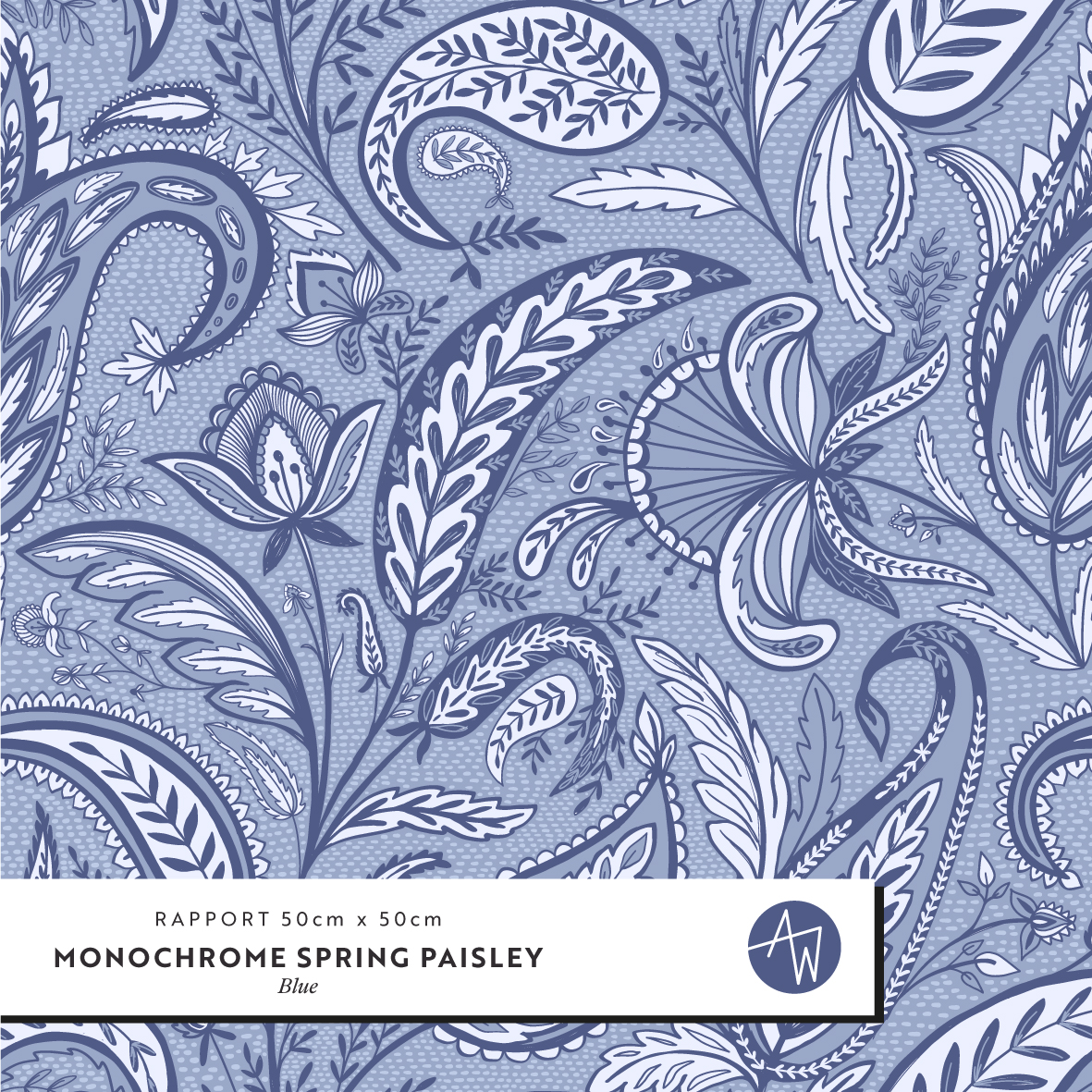Bio Webware Stoff  - Monochrome Spring Paisley Blue - AlexandraWeise, blau, Paisley, 100% Bio-Baumwolle
