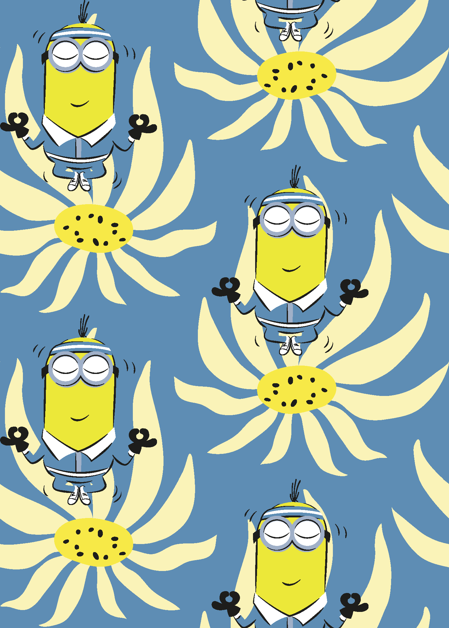 Bio Summersweat Stoff  -  Minions Mosaik  - Minions, gelb, blau, Breite 150 cm