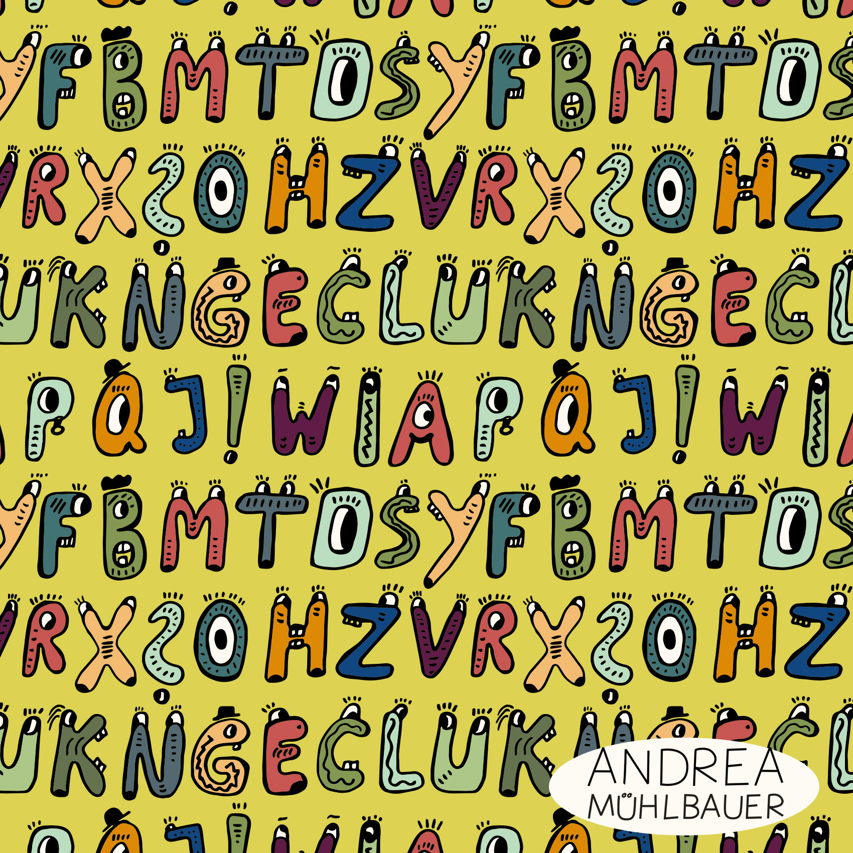 Bio Stoff - Buchstaben A B C Gelb von Andrea Muehlbauer in gelb