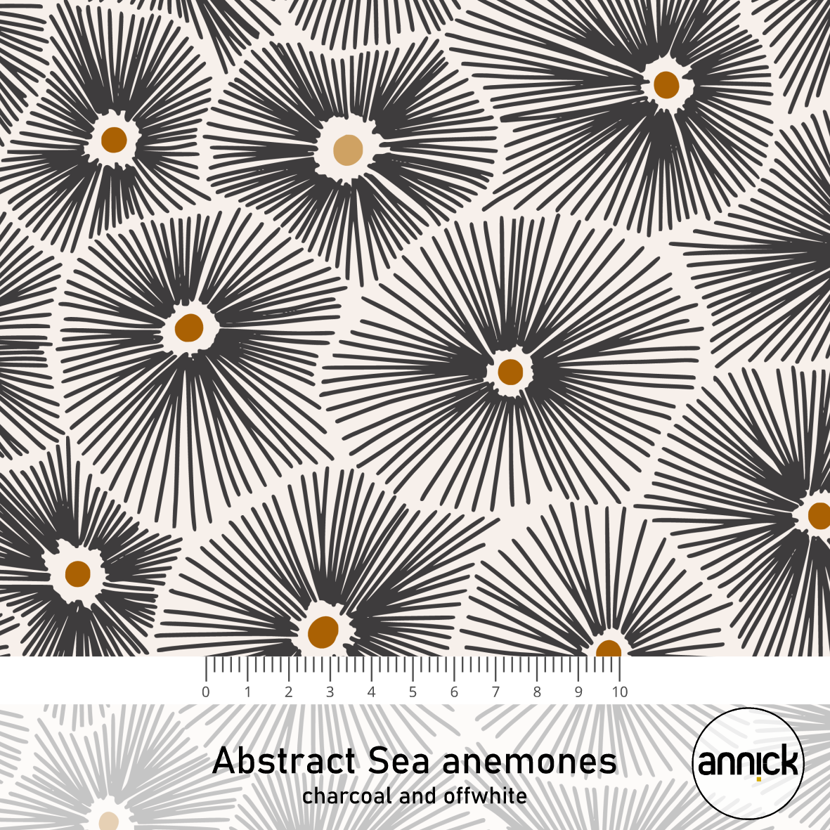 Bio Stoff - Abstract Sea Anemones Charcoal And Offwhite by Annick in grey