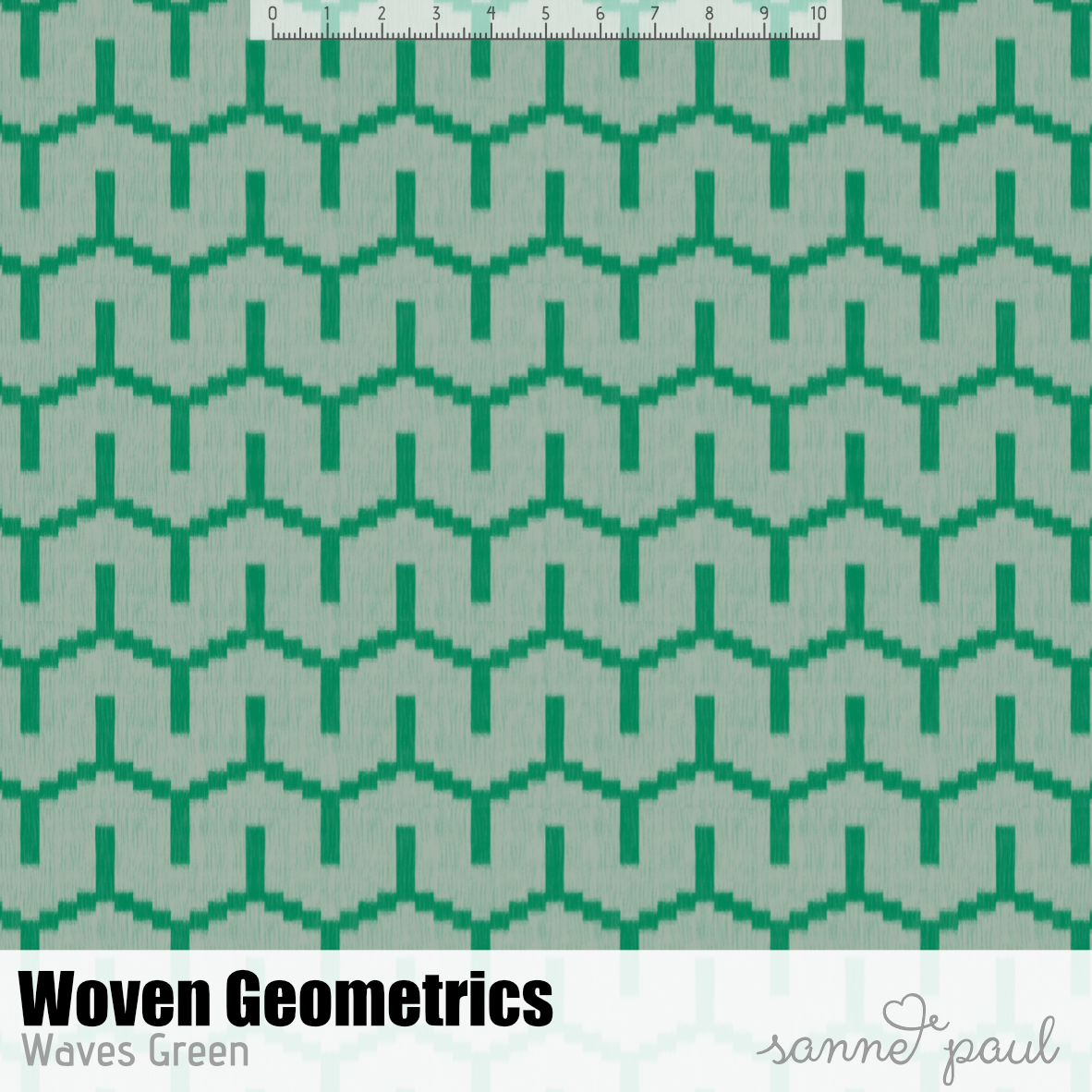 Organic Fabric - Woven Geometrics Waves Green by Sanne Paul in green