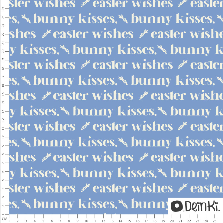 Bio Stoff  -  Easter Wishes Bunny Kisses  - Deinki, Ostern, Buchstaben & Zahlen, blau