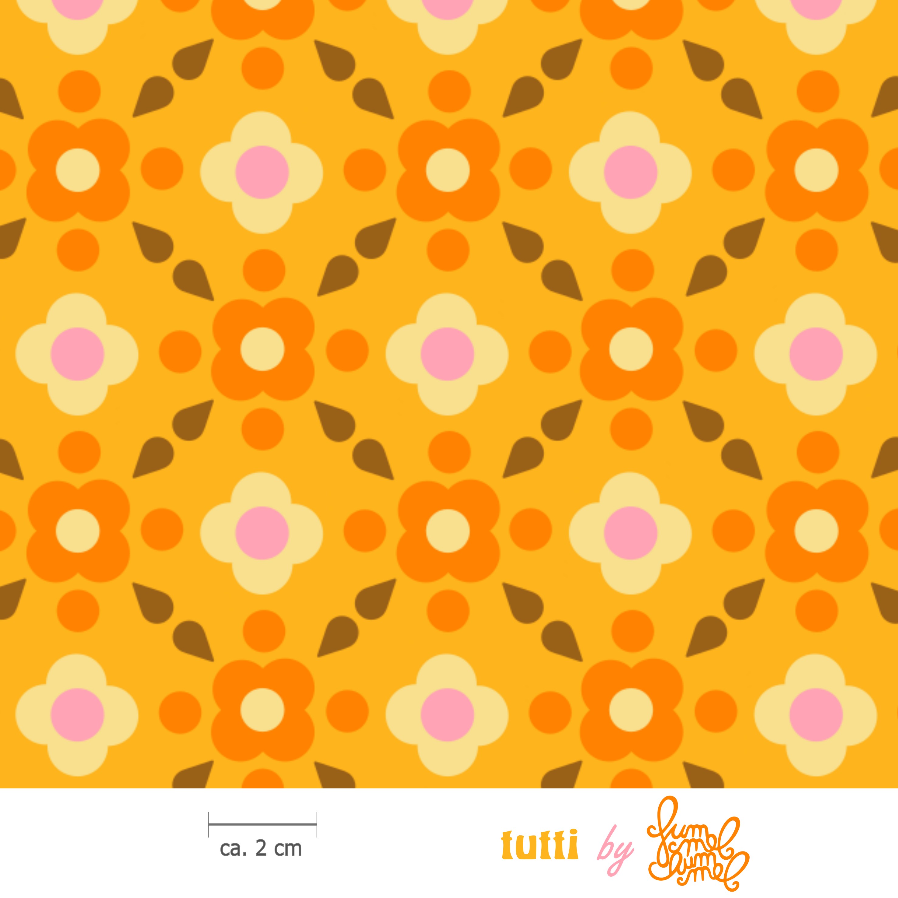 Bio Webware Stoff - Tutti Creme - Fummelhummel, Floral & Blumen, orange, 100% Bio-Baumwolle Bio Webware Stoff - Tutti Creme - Fummelhummel, Floral & Blumen, orange, 100% Bio-Baumwolle