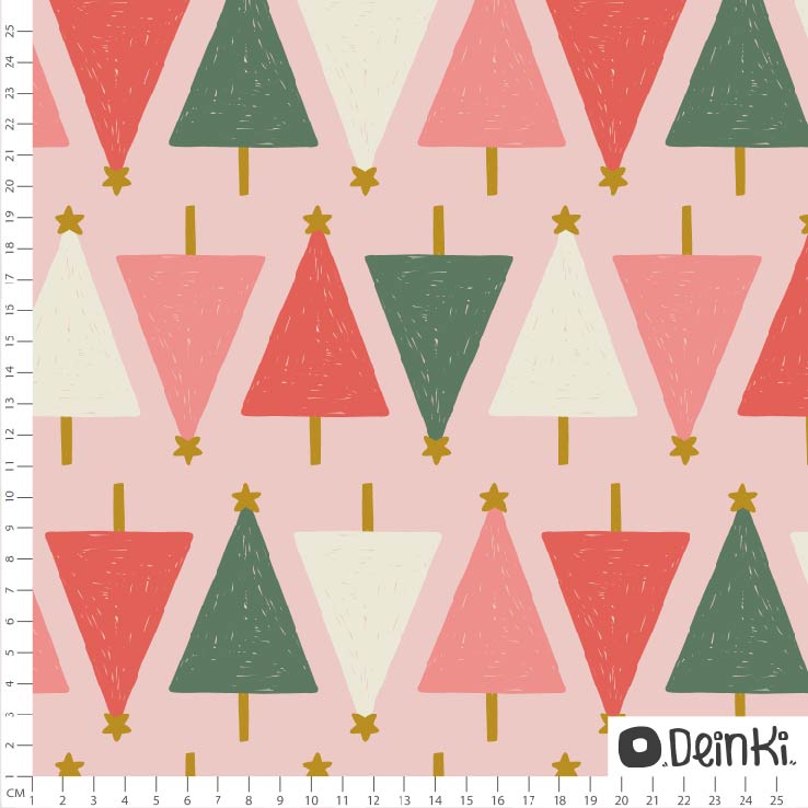 Bio Stoff - Sketchy Weihnachtsbäume Rosa Bunt von Deinki in rosa