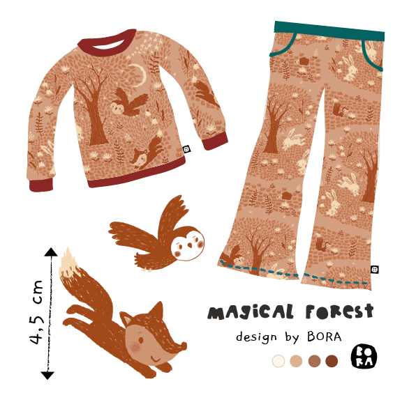 Bio Webware Stoff - Magical Forest - Bora, Bäume & Palmen, orange, Tiere, Wald, 100% Bio-Baumwolle Bio Webware Stoff - Magical Forest - Bora, Bäume & Palmen, orange, Tiere, Wald, 100% Bio-Baumwolle