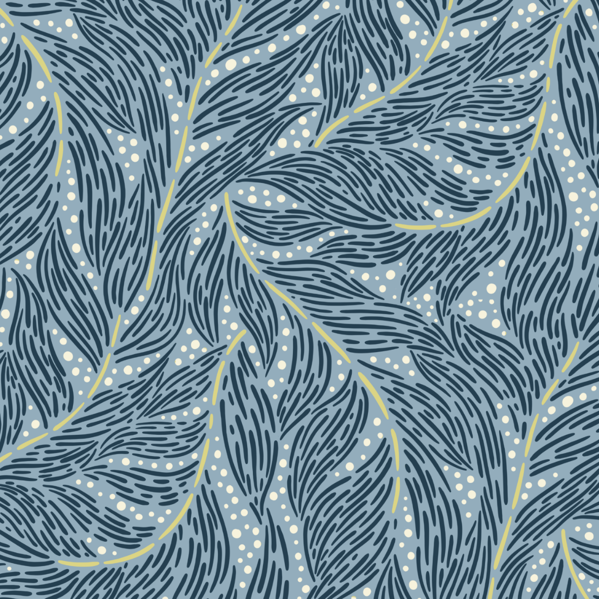 Bio Stoff - Morgenlicht Boho Blätter dunkelblau