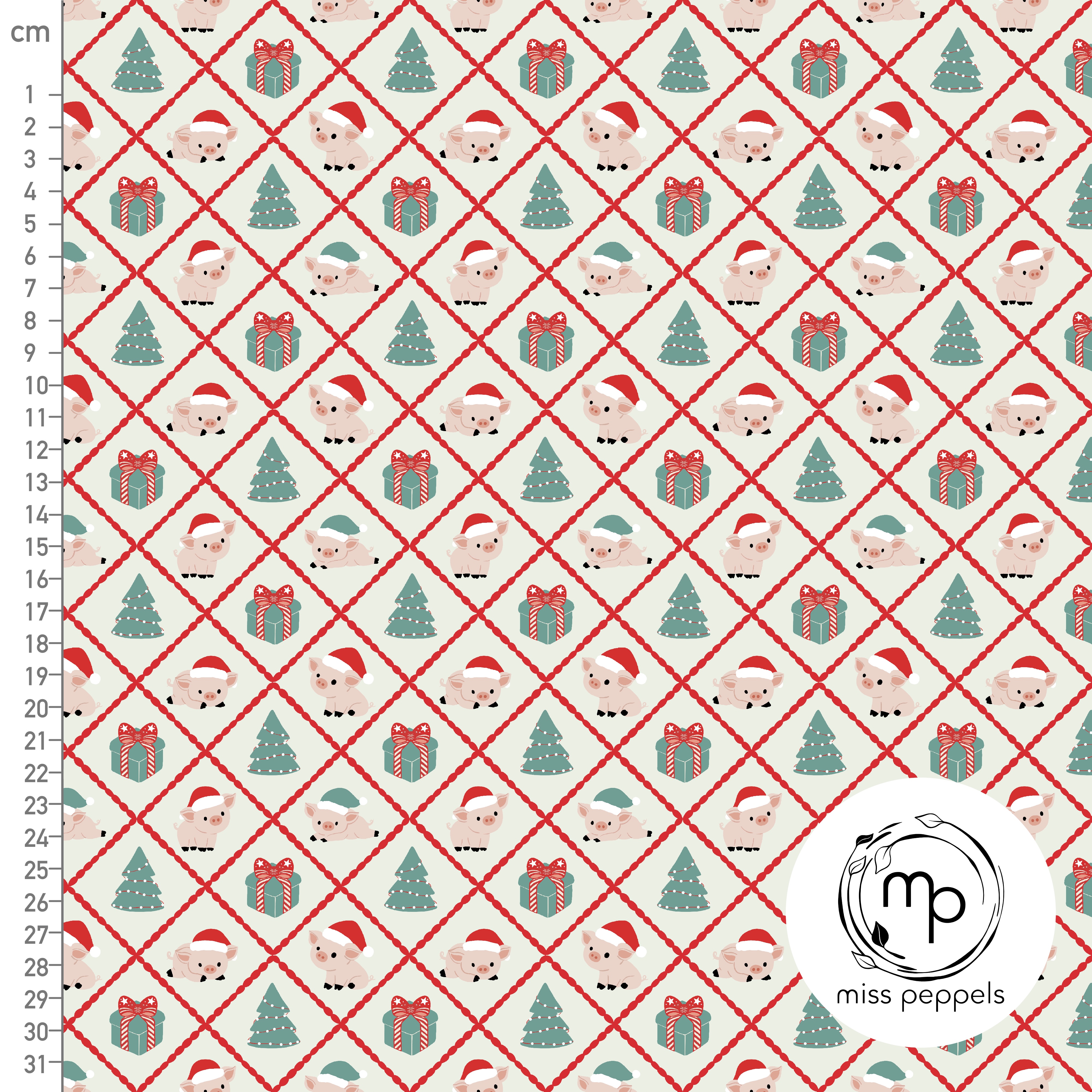 Bio Webware Stoff  -  Schweine Schachbrett Creme- misspeppels, Weihnachten, Tiere, creme, 100% Bio-Baumwolle