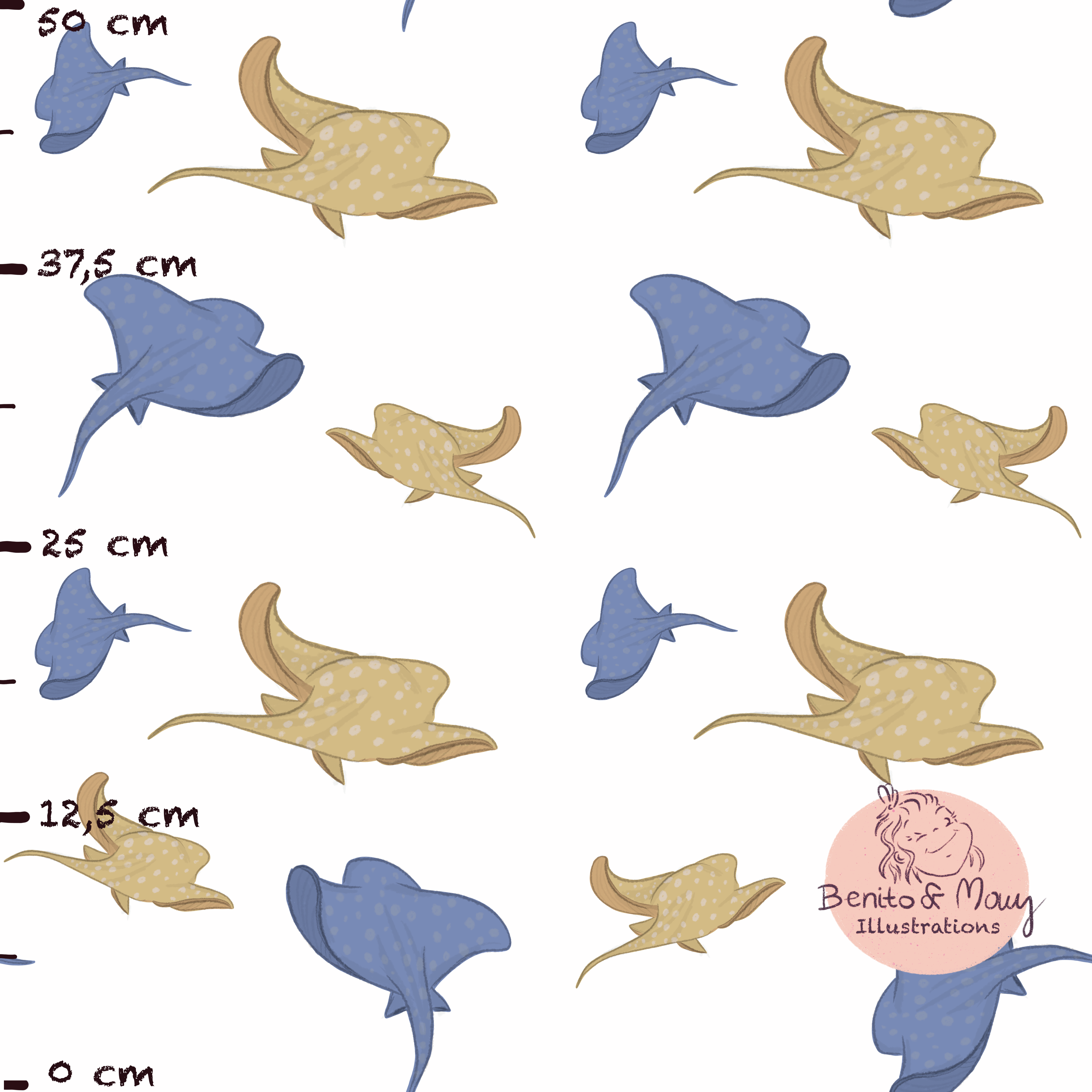 Bio Stoff - Kosen Dream Weiss Gross von Benito Und Maus Illustrations in blau und beige