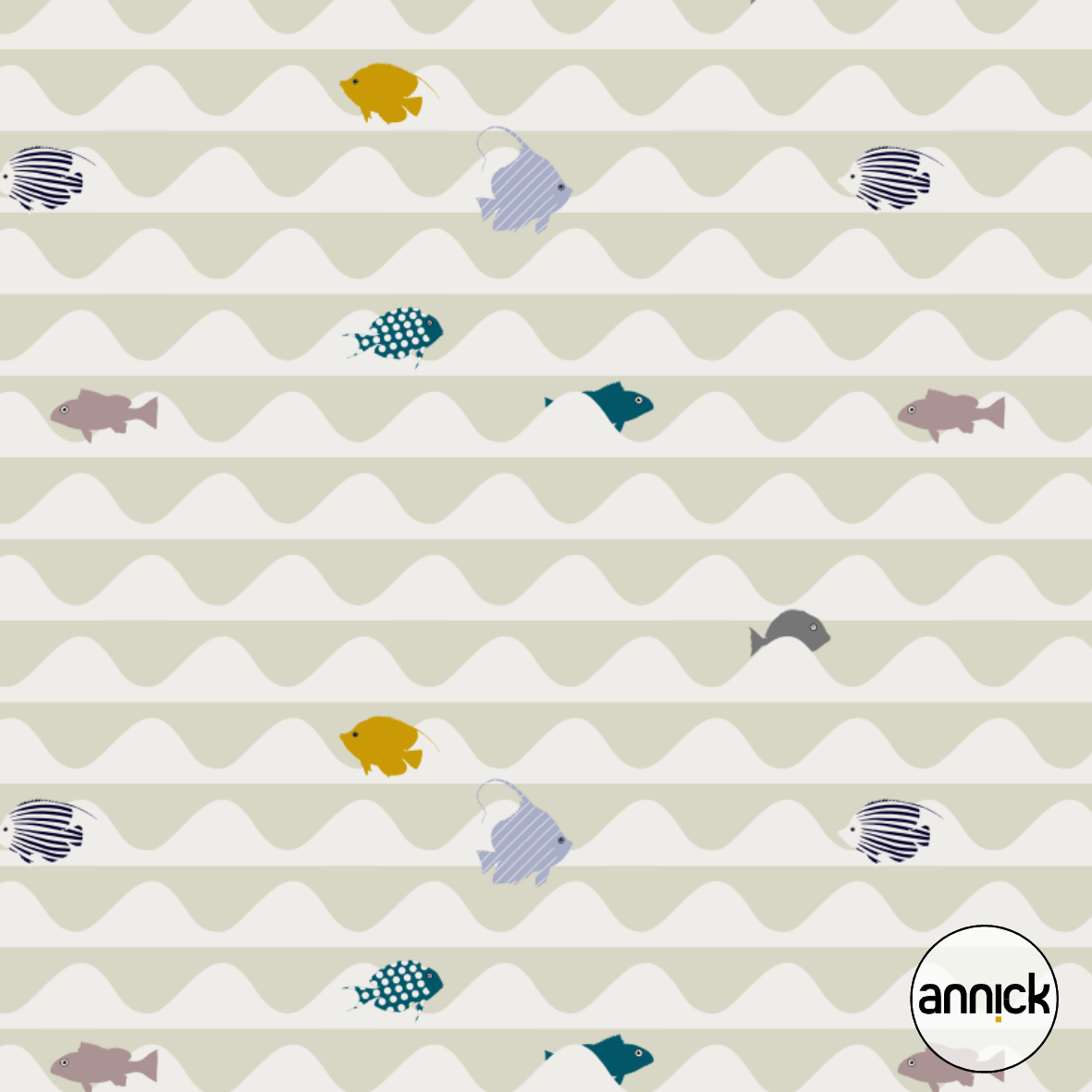 Bio Webware Stoff - Fresh Fish Waves Muted - Annick, creme, Maritim, Tiere 100% Bio-Baumwolle Bio Webware Stoff - Fresh Fish Waves Muted - Annick, creme, Maritim, Tiere 100% Bio-Baumwolle