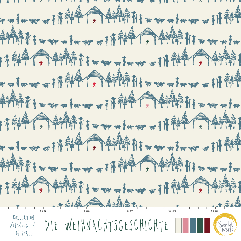 Bio Webware Stoff - Weihnachtsgeschichte - Sanktwerk, Winter, Weihnachten, creme, 100% Bio-Baumwolle Bio Webware Stoff - Weihnachtsgeschichte - Sanktwerk, Winter, Weihnachten, creme, 100% Bio-Baumwolle