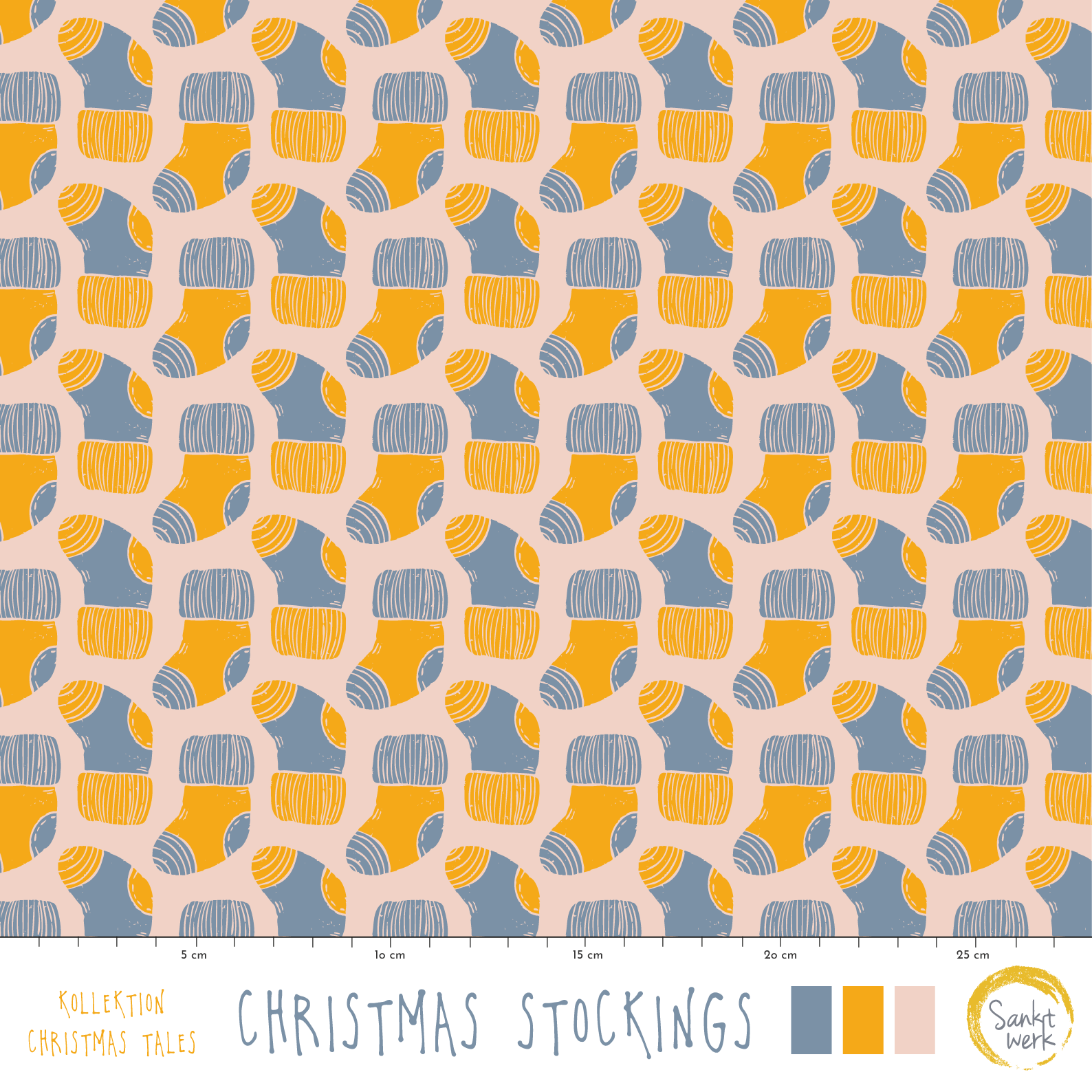 Bio Fabric - Christmas Stockings blue, yellow