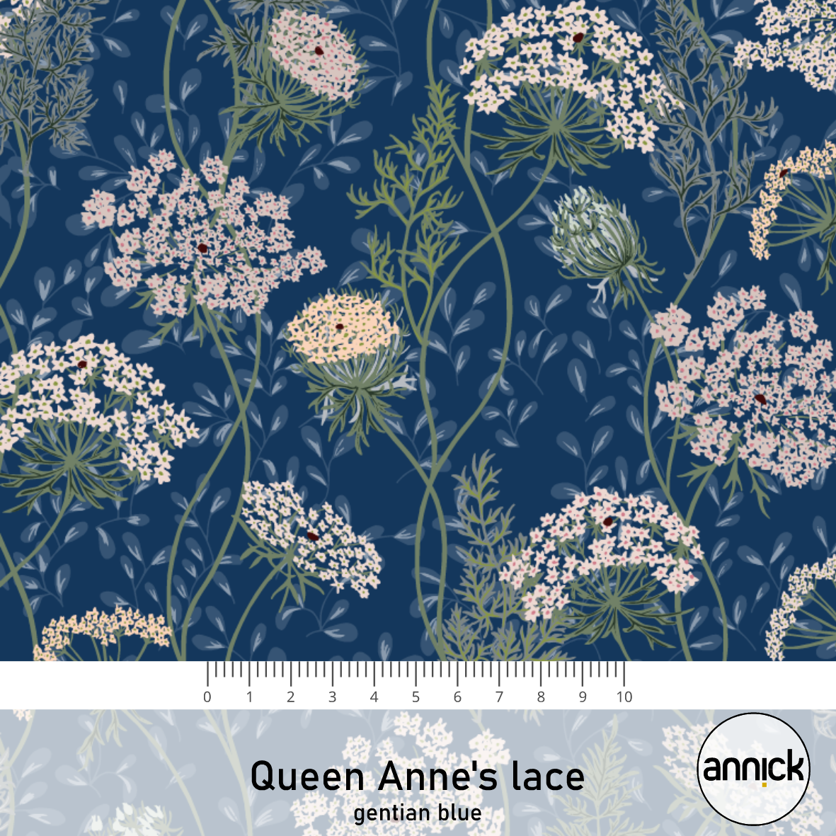 Bio Stoff  - Queen Anne's Lace Gentian Blue - Annick, blau, Blumen 