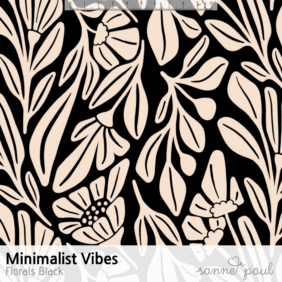 Bio Stoff - Minimalist Vibes Florals Black von Sanne Paul in schwarz