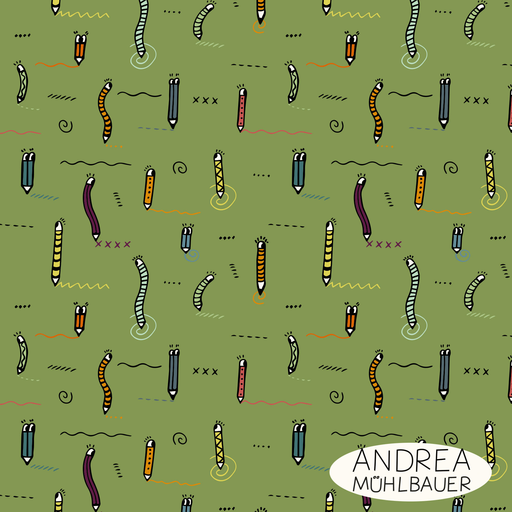 Bio Stoff - Stifte Gruen von Andrea Muehlbauer in grün