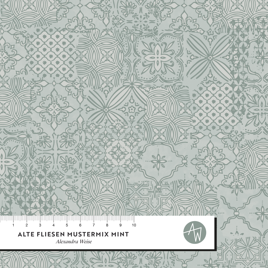 Ogranic fabric - Alte Fliesen Mustermix mint