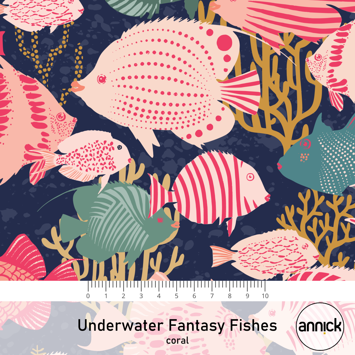 Bio Summersweat Stoff  - Underwater Fantasy Fishes mint - Annick, mint, Tiere, Maritim Breite 150 cm