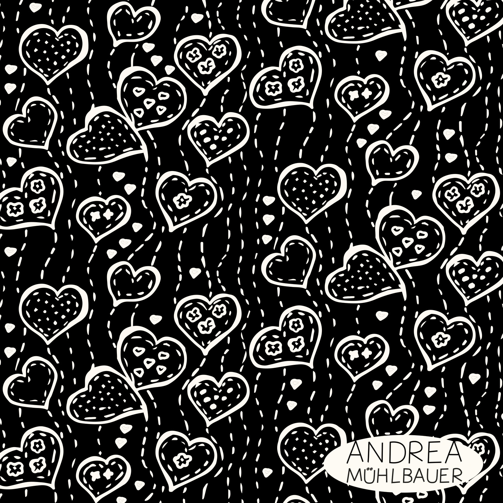 Bio Webware Stoff - Be my Valentine on Black - AndreaMuehlbauer, schwarz, Herzen, 100% Bio-Baumwolle Bio Webware Stoff - Be my Valentine on Black - AndreaMuehlbauer, schwarz, Herzen, 100% Bio-Baumwolle