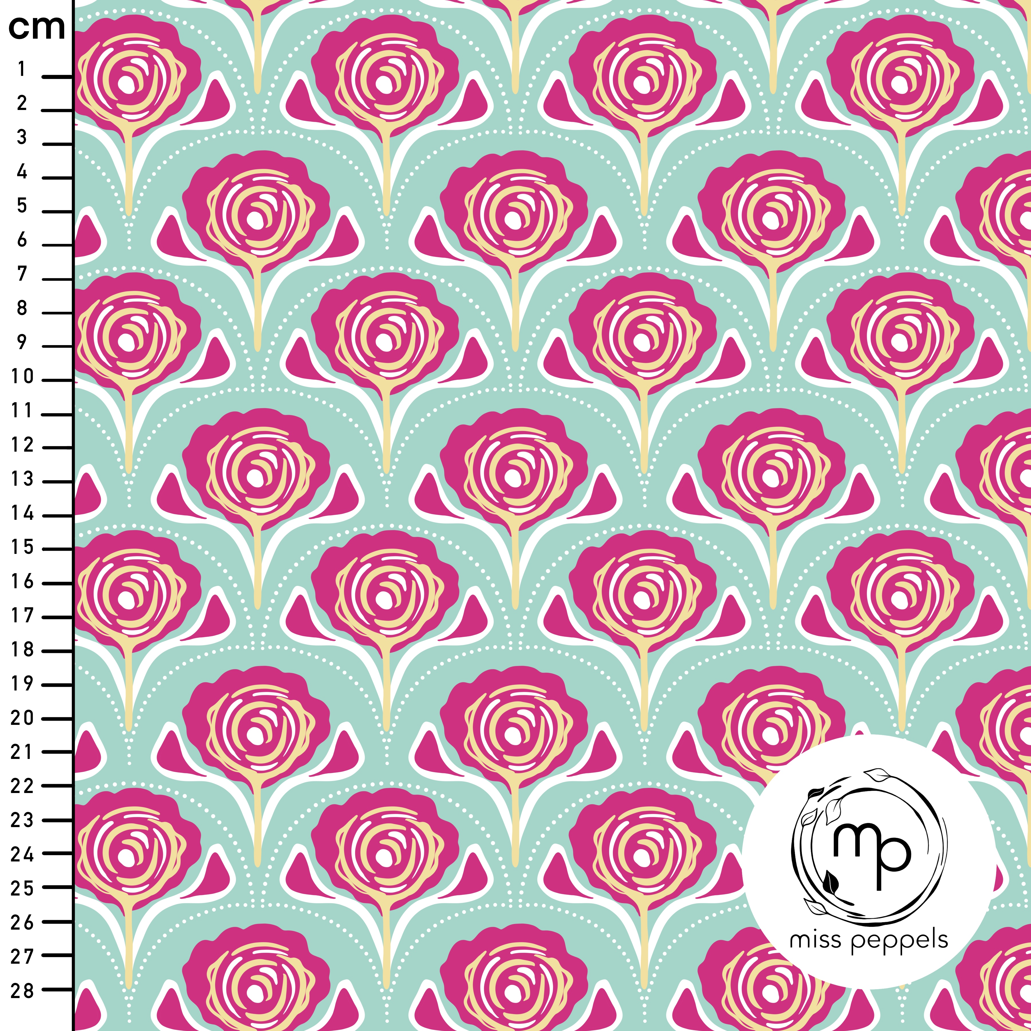 Bio Stoff  - Rosa A Groß - misspeppels, türkis, Floral & Blumen