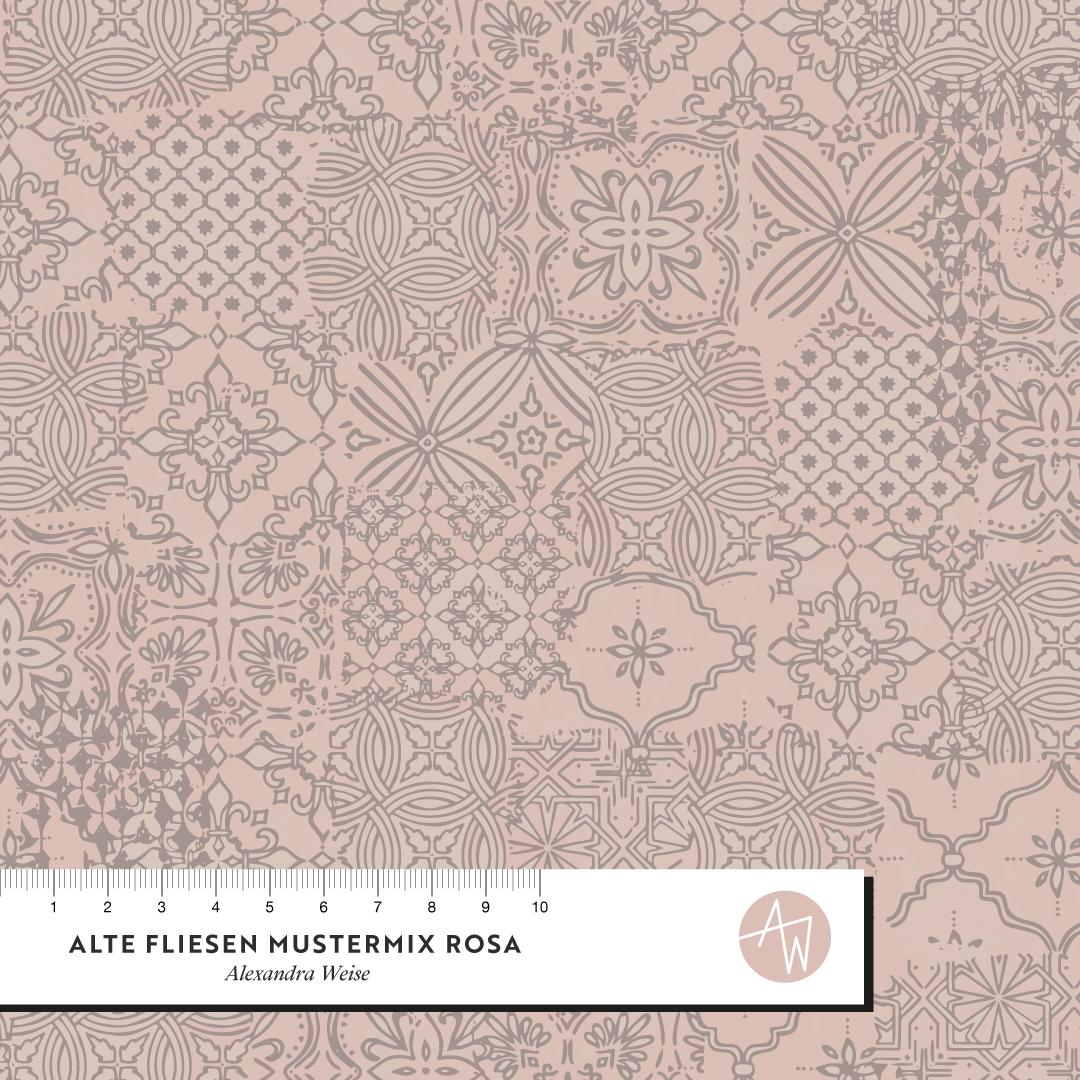 Ogranic fabric - Alte Fliesen Mustermix pink