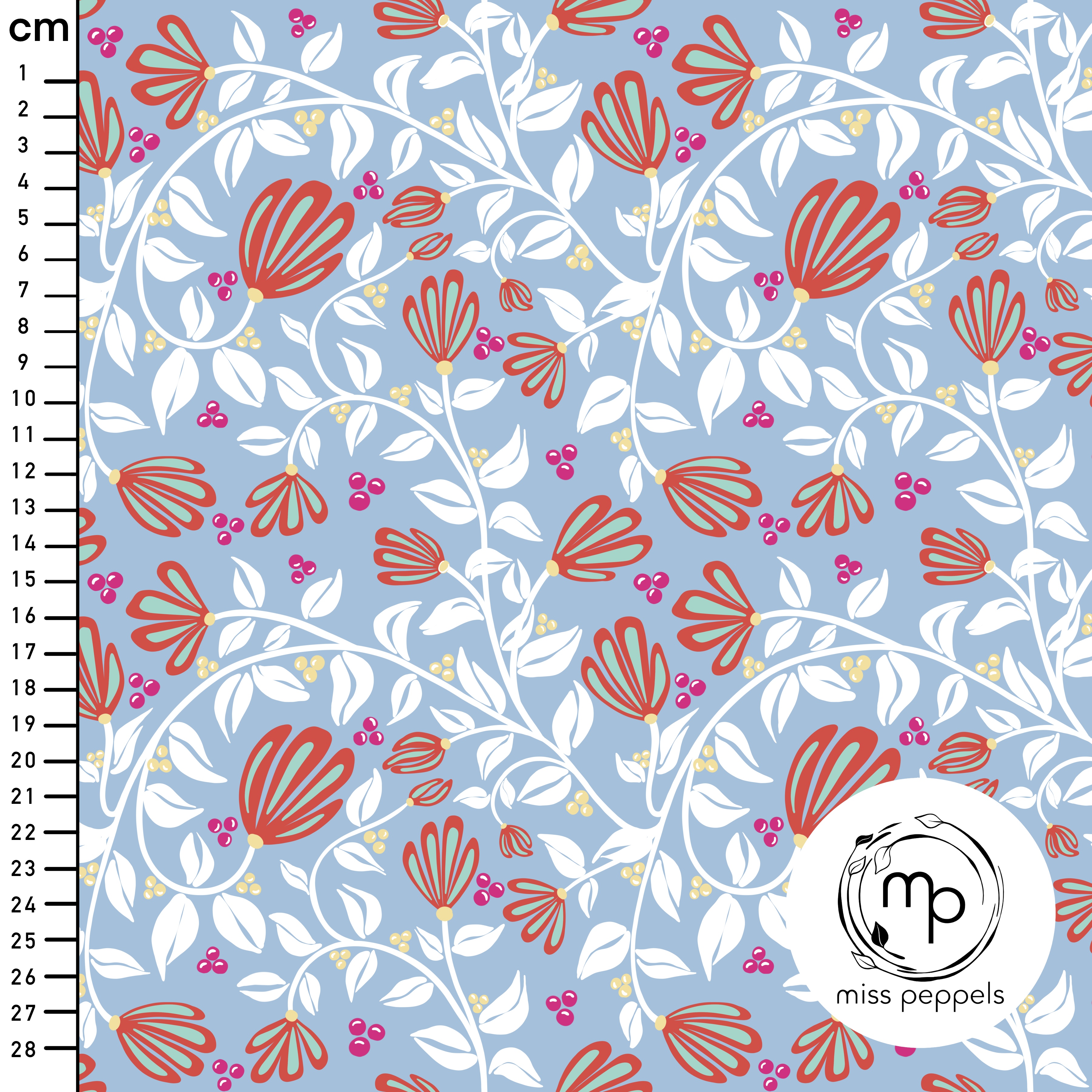 Bio Stoff  - Ranken C Groß - misspeppels, blau, Floral & Blumen