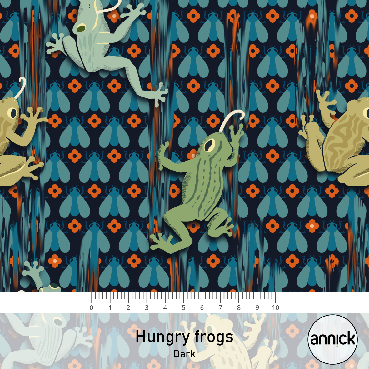 Bio Stoff - Hungry Frogs Dark by Annick in blue