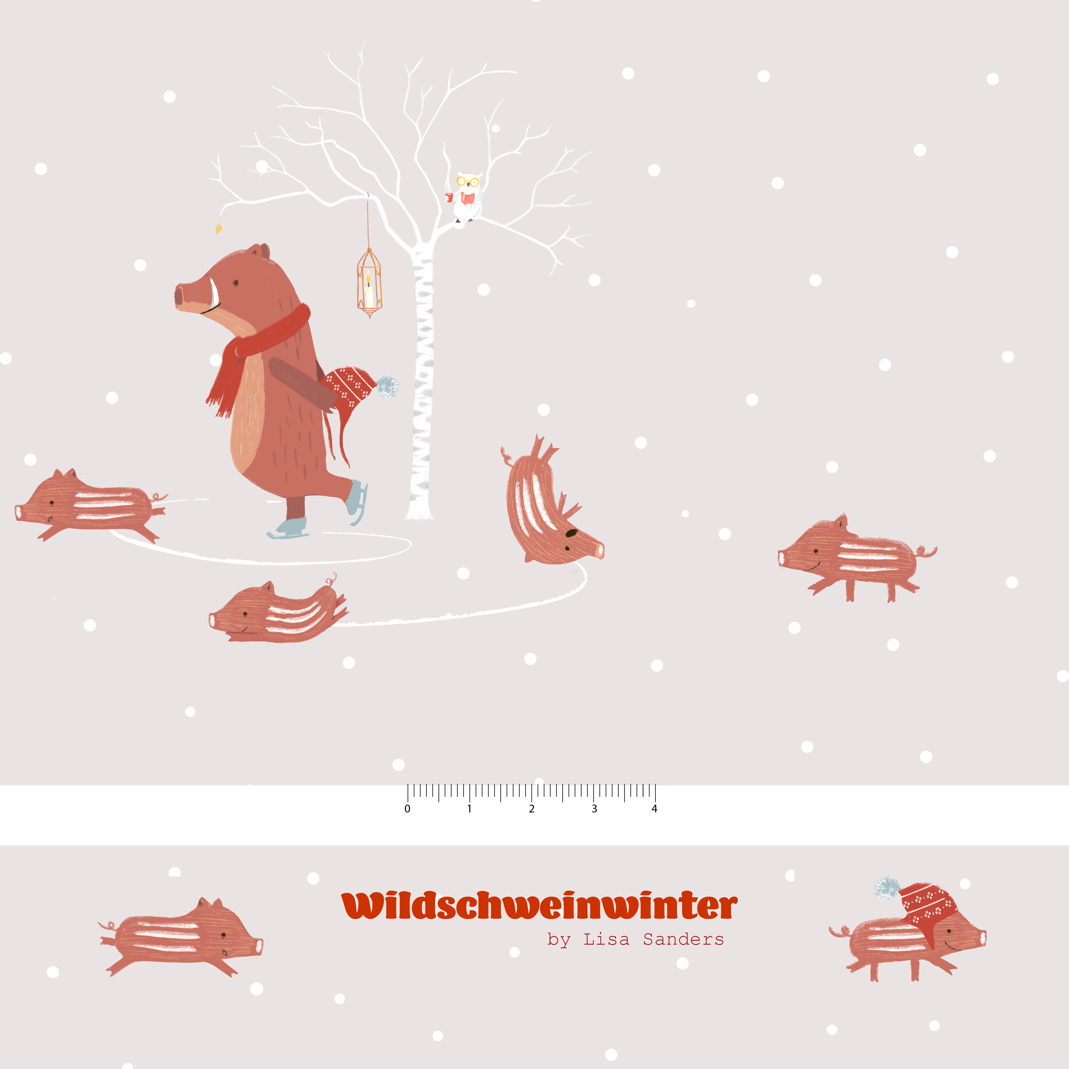 Bio Webware Stoff  -  Wildschweinwinter Grau  - LisaSanders, Natur, Tiere, grau, 100% Bio-Baumwolle